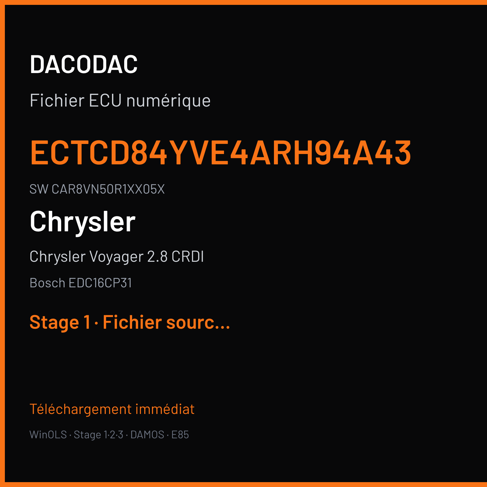 Chrysler Voyager 2.8 CRDI 163 ch (2008) — Bosch EDC16CP31 — ECTCD84YVE4ARH94A43 · CAR8VN50R1XX05X · 384667 — Stage 1