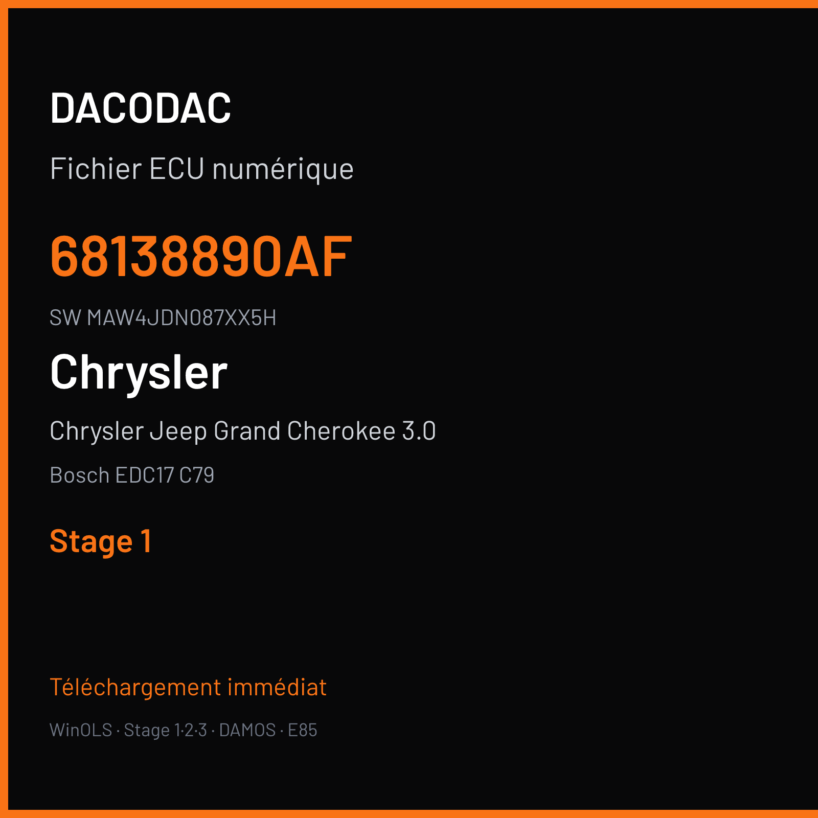 Chrysler Jeep Grand Cherokee 3.0 250 ch (2013) — Bosch EDC17 C79 — 68138890AF · MAW4JDN087XX5H · 530527 — Stage 1