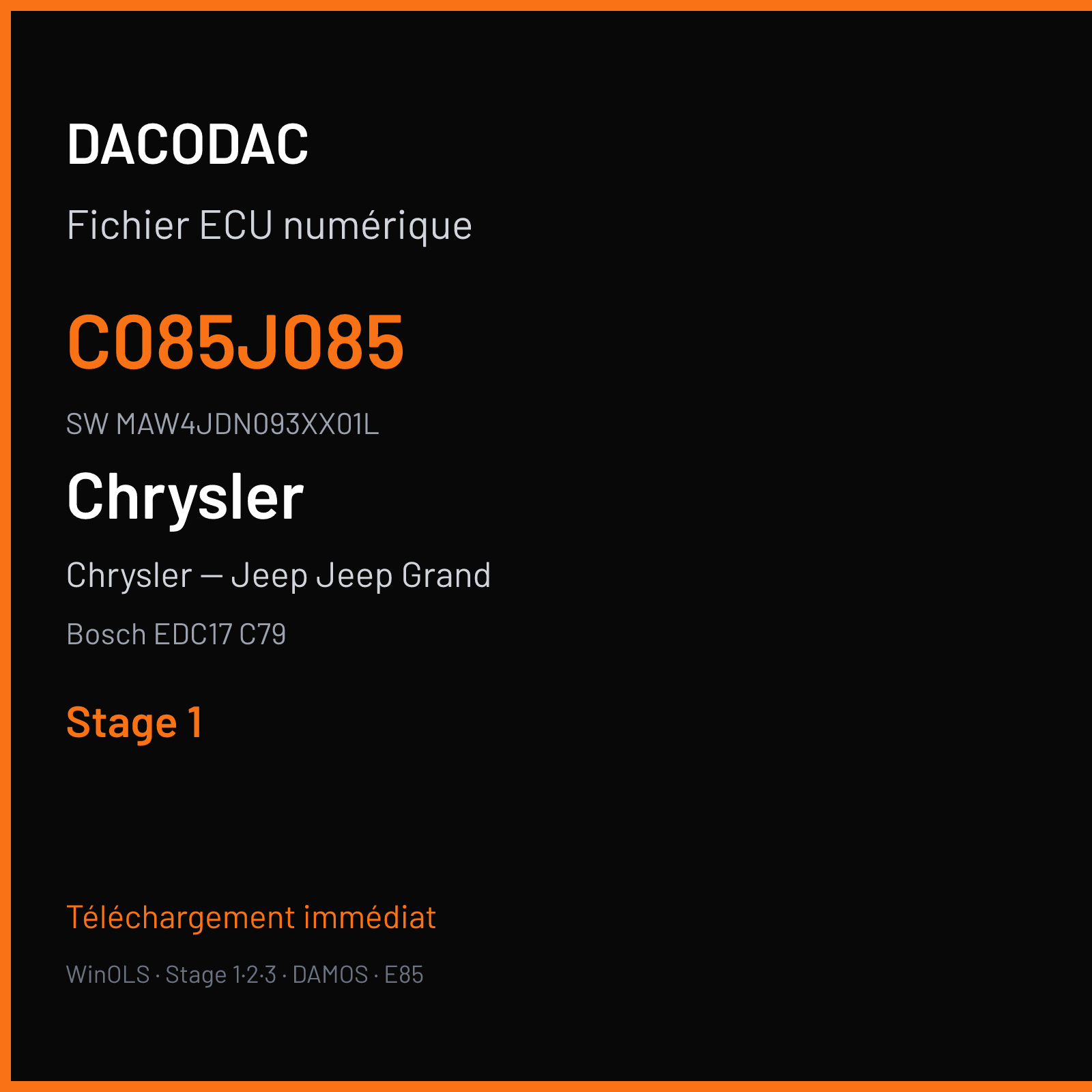 Chrysler -- Jeep Jeep Grand 190 ch (2014) — Bosch EDC17 C79 — C085J085 · MAW4JDN093XX01L · 538635 — Stage 1