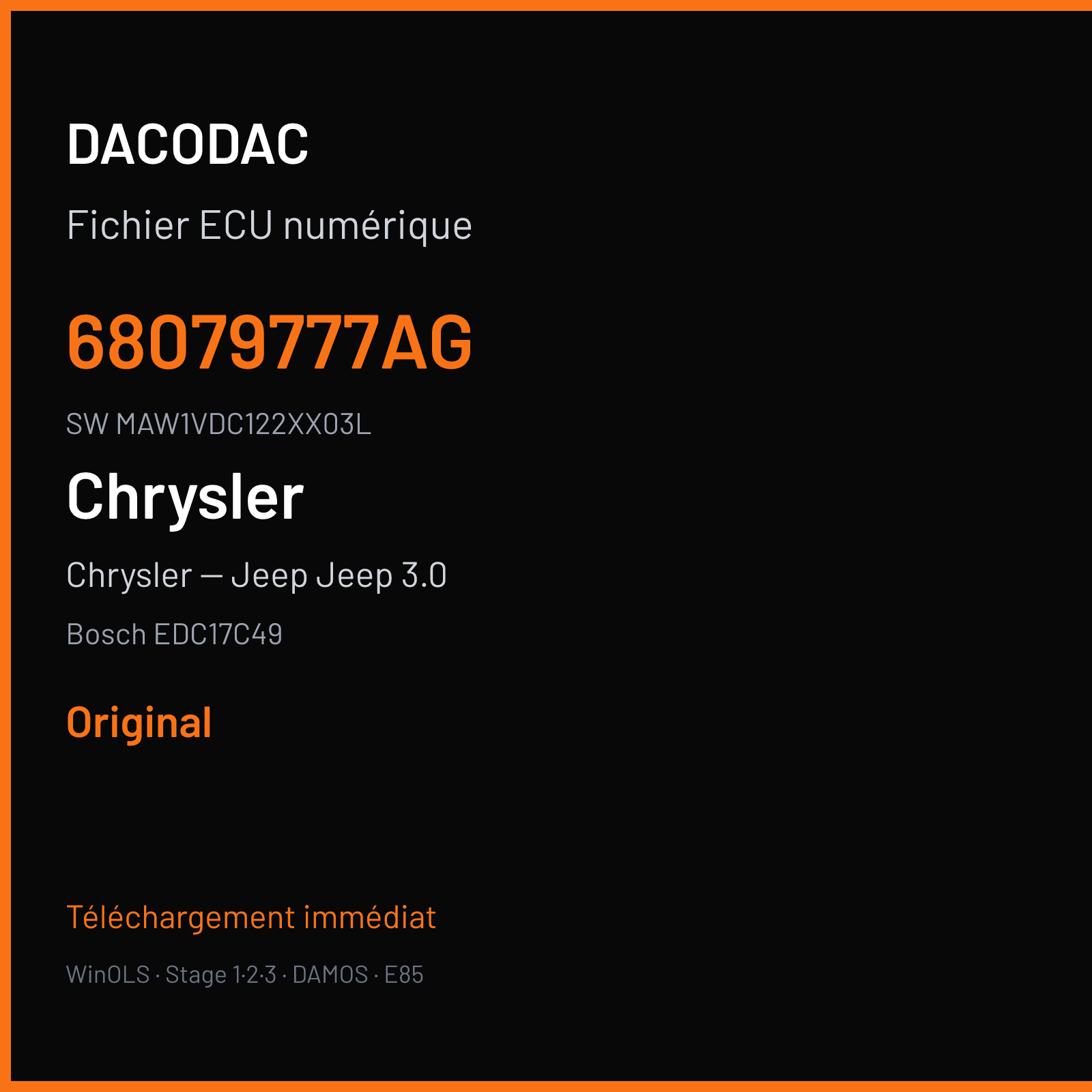 Chrysler -- Jeep Jeep 3.0 190 ch (2011) — Bosch EDC17C49 — 68079777AG · MAW1VDC122XX03L · 513029 — Original