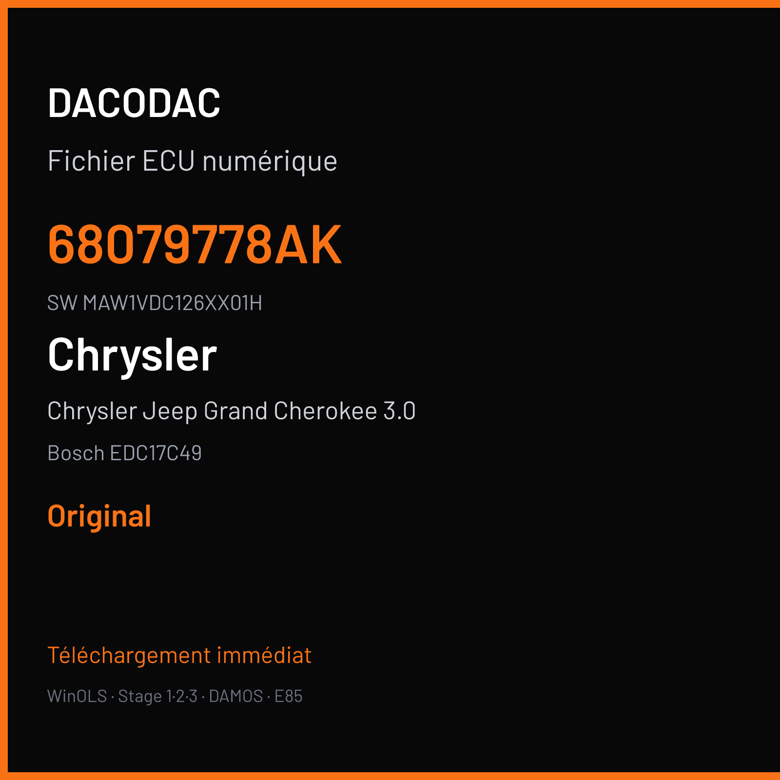 Chrysler Jeep Grand Cherokee 3.0 241 ch (2012) — Bosch EDC17C49 — 68079778AK · MAW1VDC126XX01H · 519861 — Original