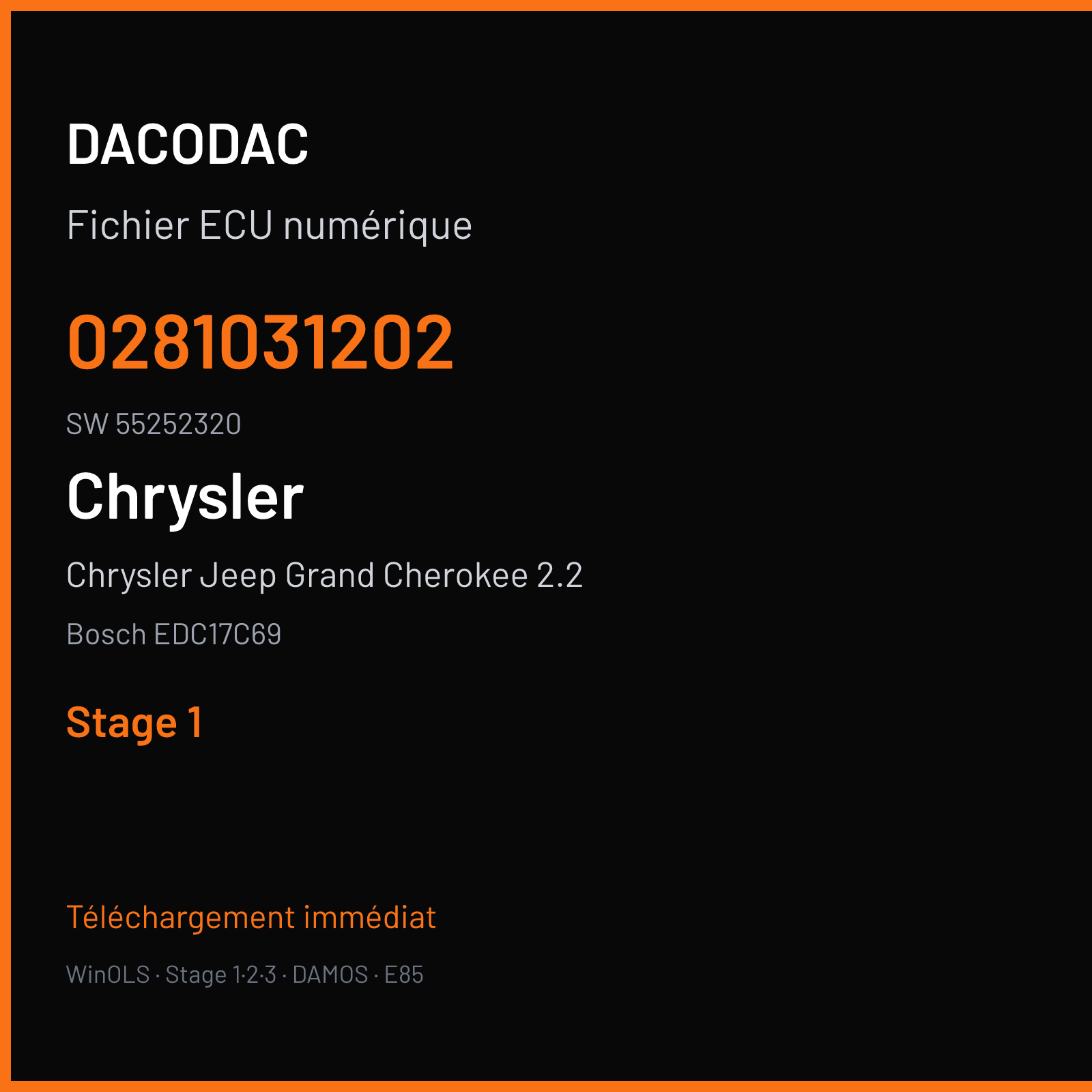 Chrysler Jeep Grand Cherokee 2.2 182 ch (2015) — Bosch EDC17C69 — 0281031202 · 55252320 · 561440 — Stage 1