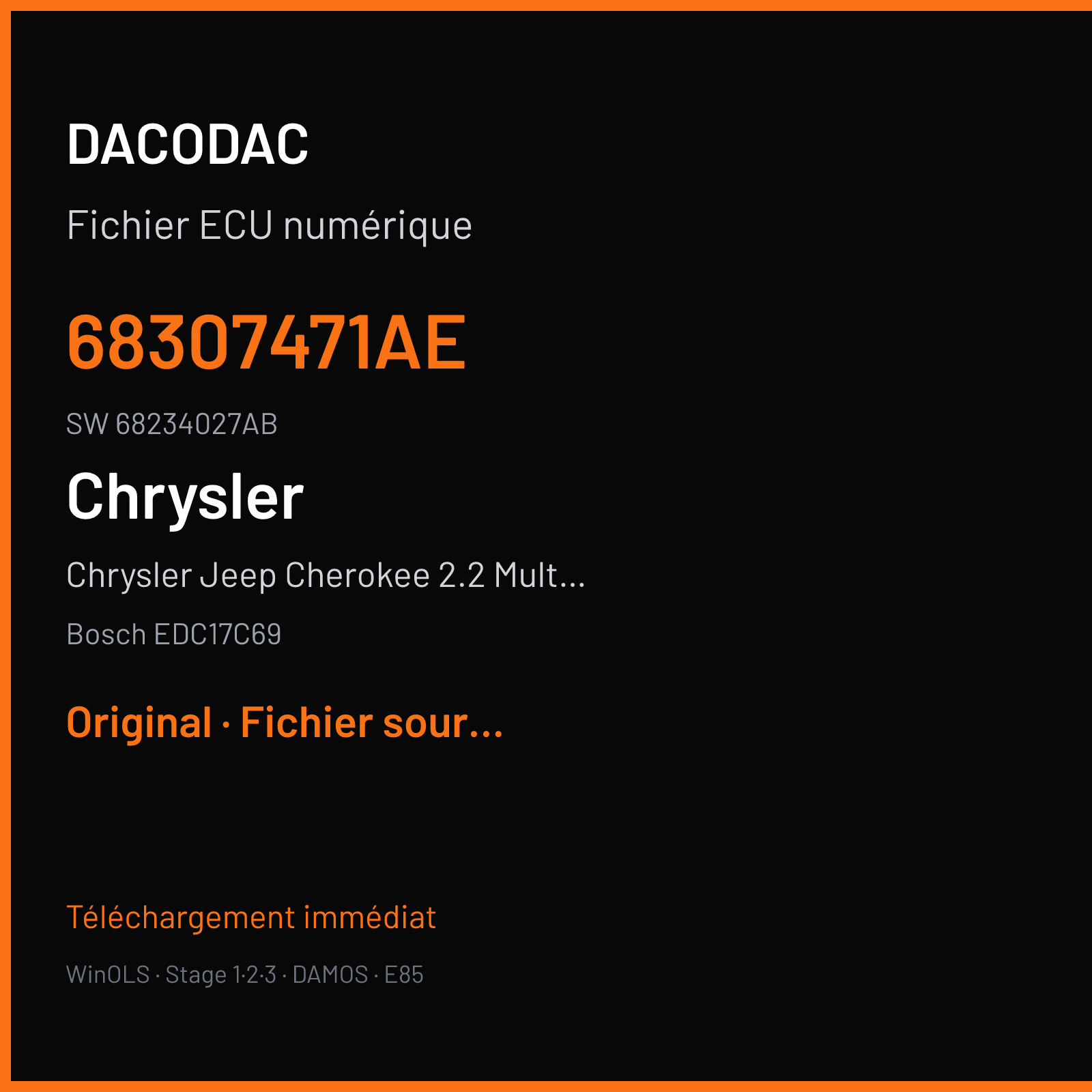 Chrysler Jeep Cherokee 2.2 Multijet 200 ch (2017) — Bosch EDC17C69 — 68307471AE · 68234027AB · 10SW015559 1264B132 — Original