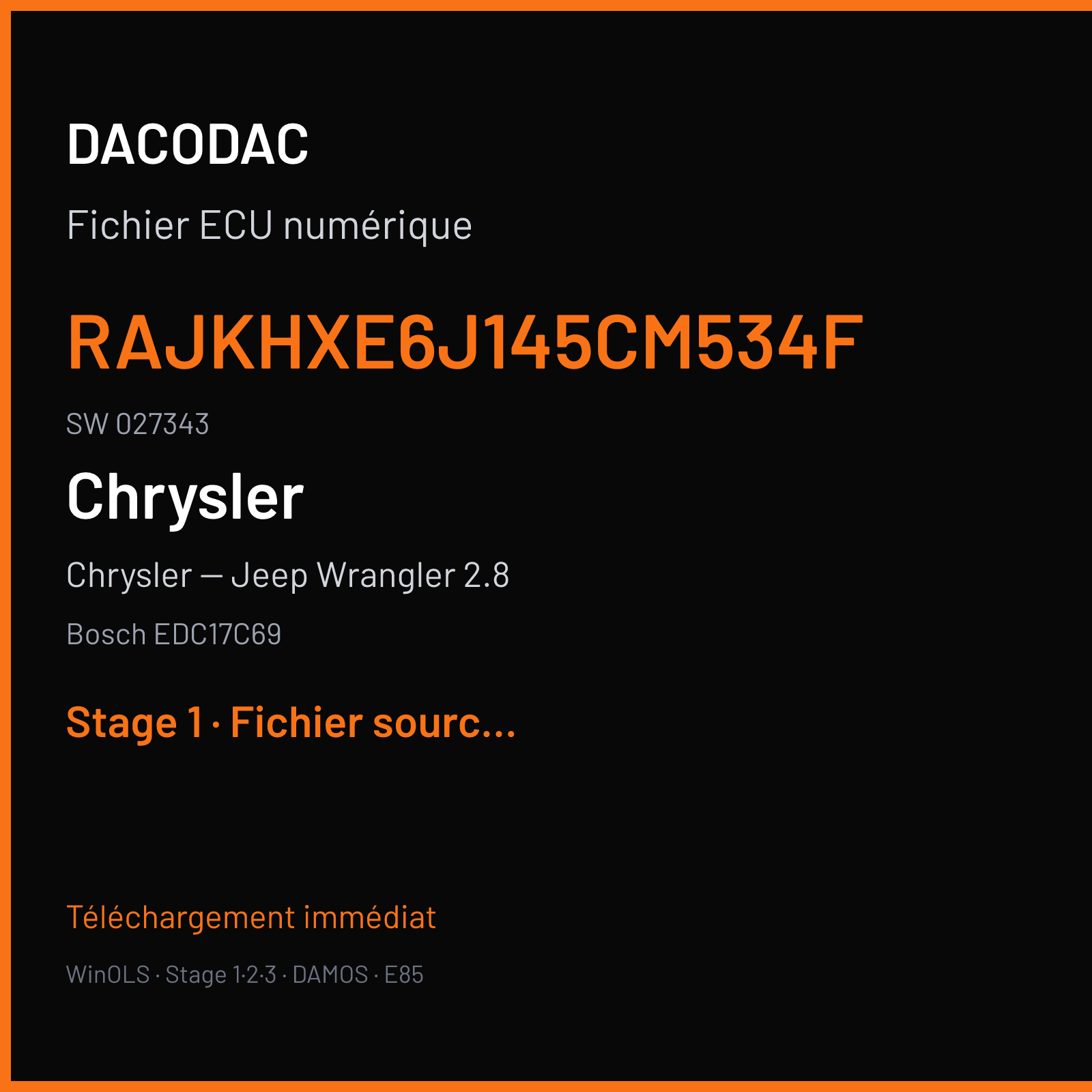 Chrysler -- Jeep Wrangler 2.8 (2018) — Bosch EDC17C69 — RAJKHXE6J145CM534F · 027343 — Stage 1
