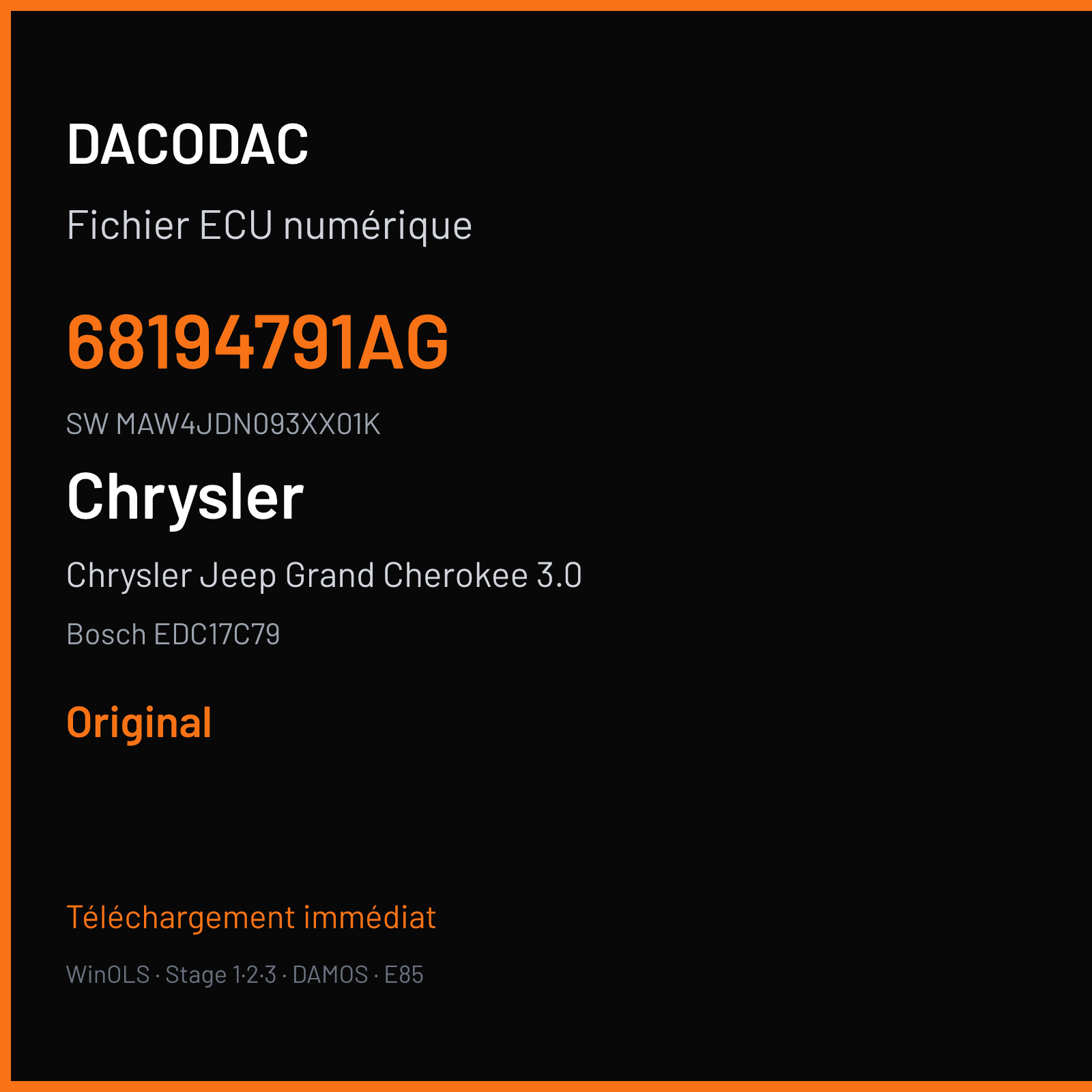 Chrysler Jeep Grand Cherokee 3.0 190 ch (2014) — Bosch EDC17C79 — 68194791AG · MAW4JDN093XX01K · 538634 — Original