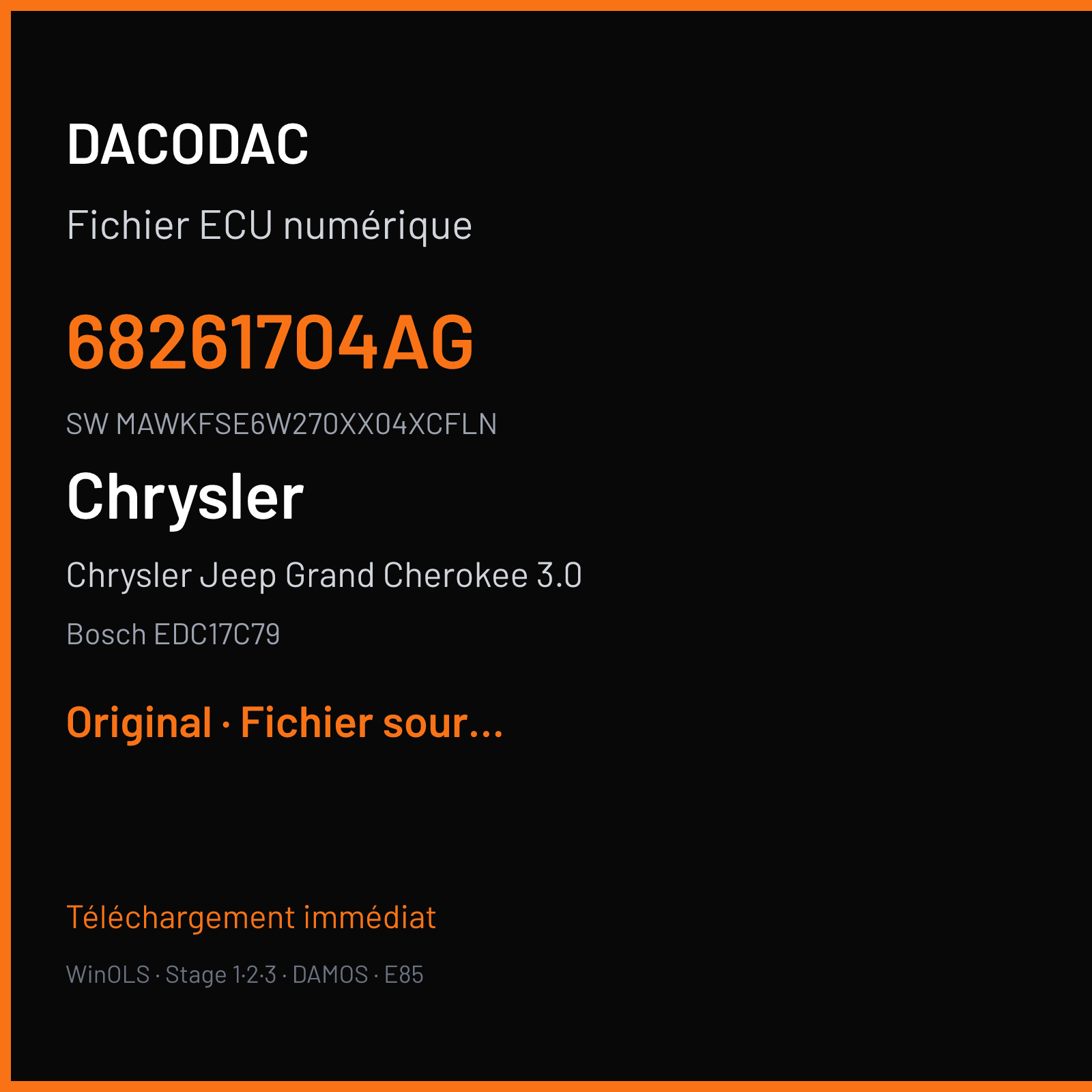 Chrysler Jeep Grand Cherokee 3.0 190 ch (2016) — Bosch EDC17C79 — 68261704AG · MAWKFSE6W270XX04XCFLN · 002535 — Original