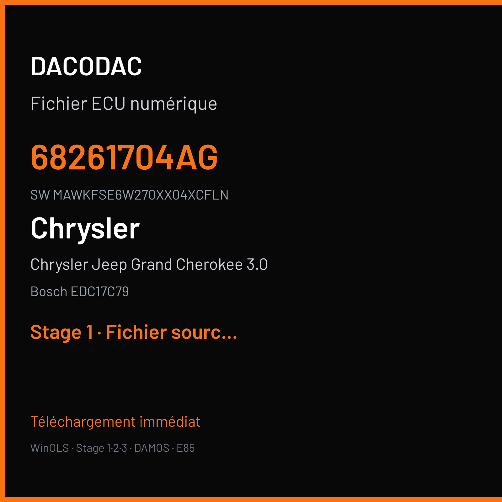 Chrysler Jeep Grand Cherokee 3.0 190 ch (2016) — Bosch EDC17C79 — 68261704AG · MAWKFSE6W270XX04XCFLN · 002535 — Stage 1