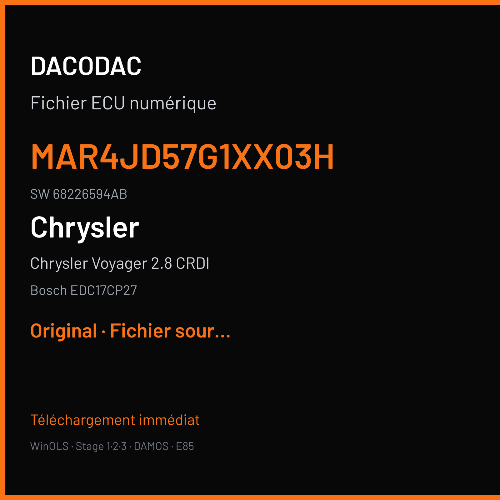 Chrysler Voyager 2.8 CRDI 177 ch (2015) — Bosch EDC17CP27 — MAR4JD57G1XX03H · 68226594AB · 541335 — Original