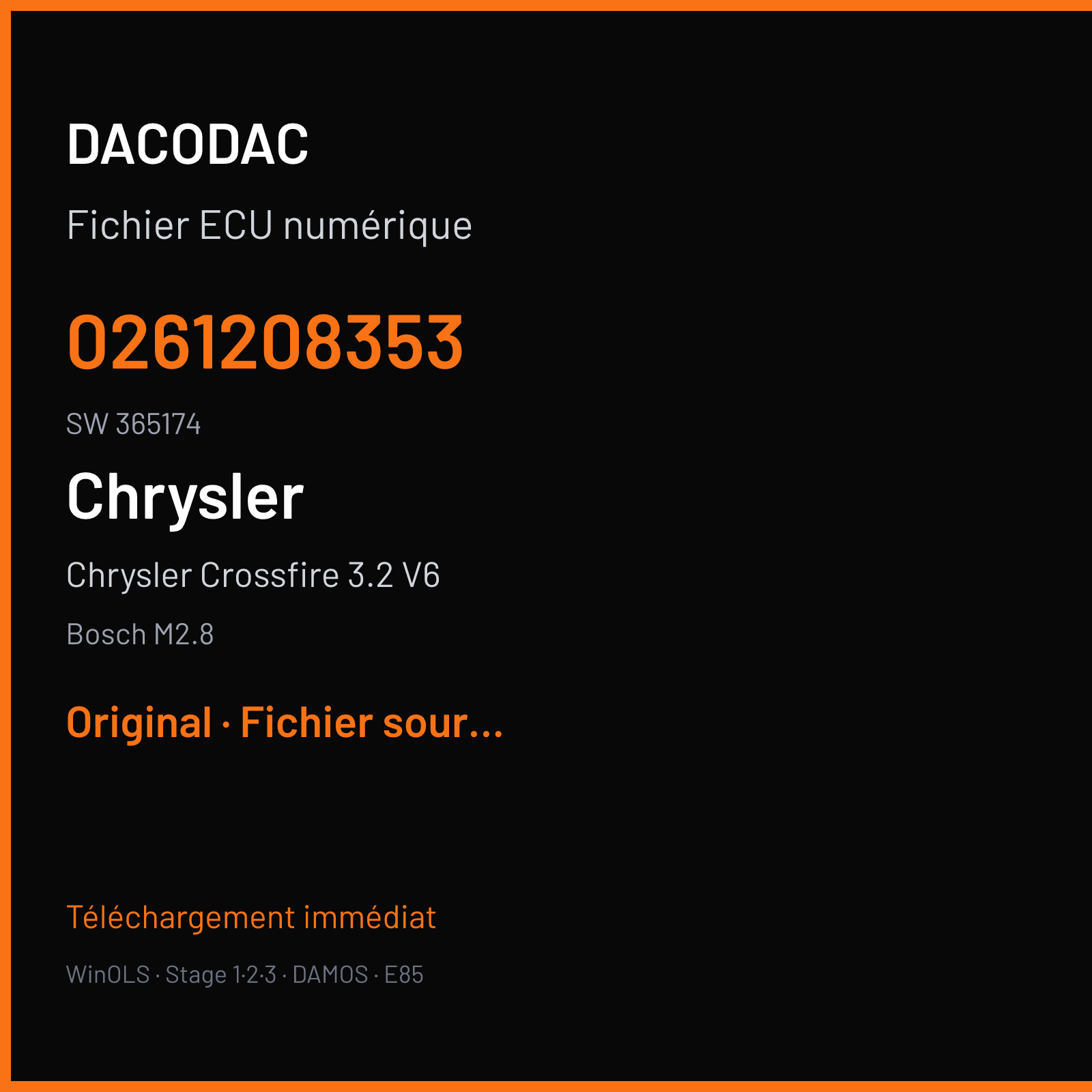 Chrysler Crossfire 3.2 V6 (2004) — Bosch M2.8 — 0261208353 · 365174 — Original