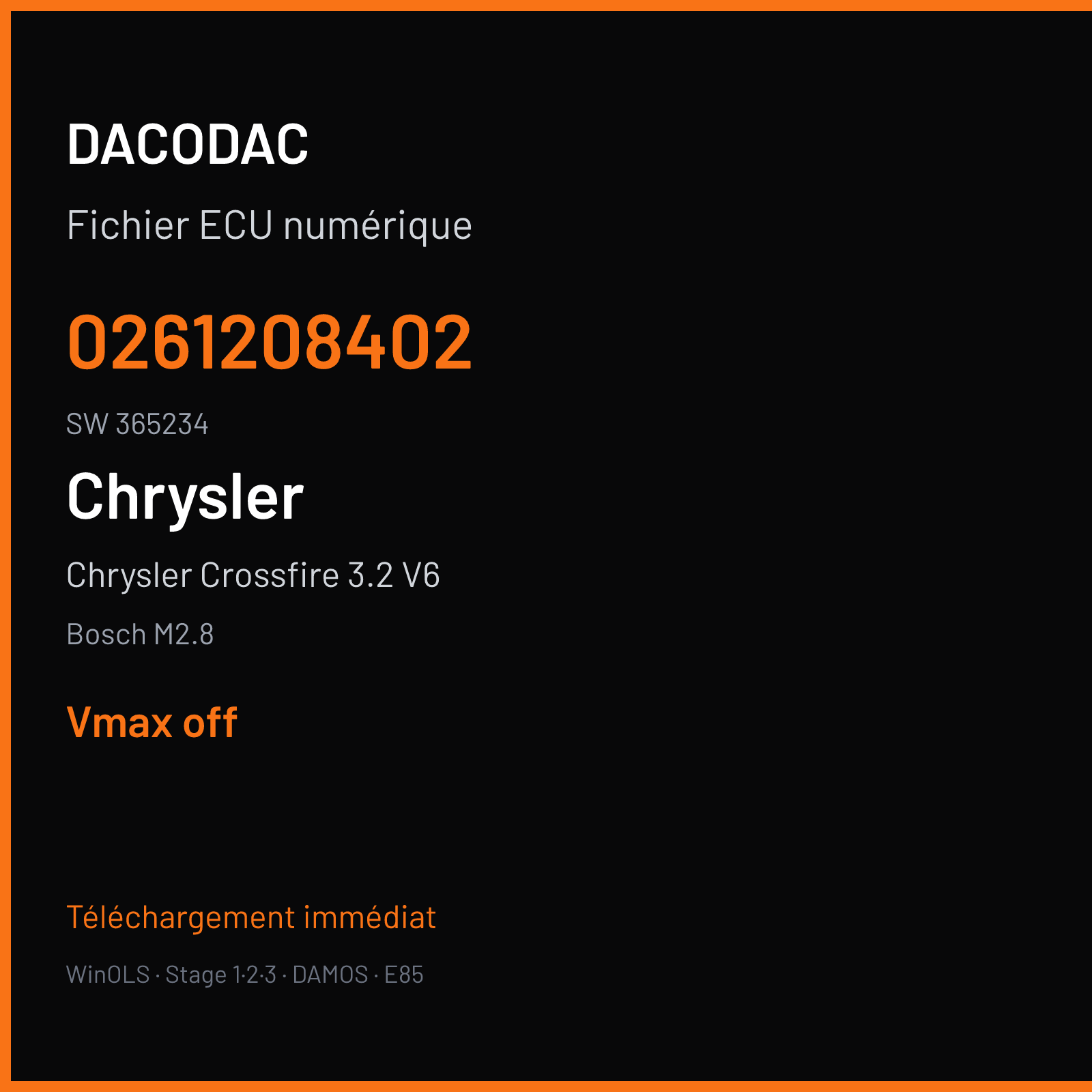 Chrysler Crossfire 3.2 V6 218 ch (2004) — Bosch M2.8 — 0261208402 · 365234 — VMAX off