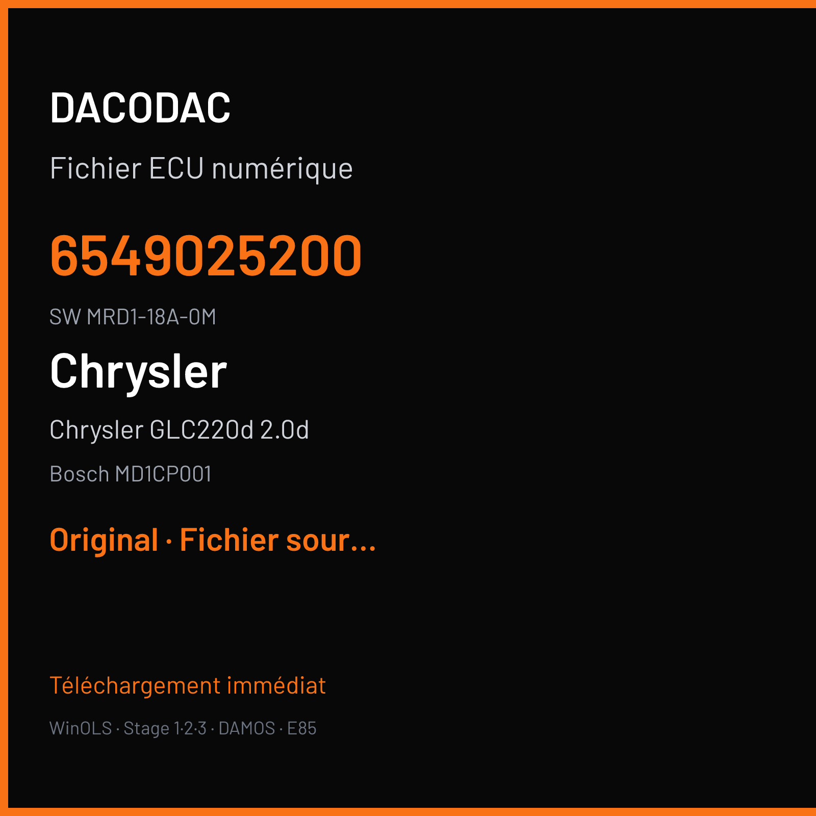 Chrysler GLC220d 2.0d 194 ch (2001) — Bosch MD1CP001 — 6549025200 · MRD1-18A-0M · B070D-253-WAX-OM654D20 143 559020 — Original