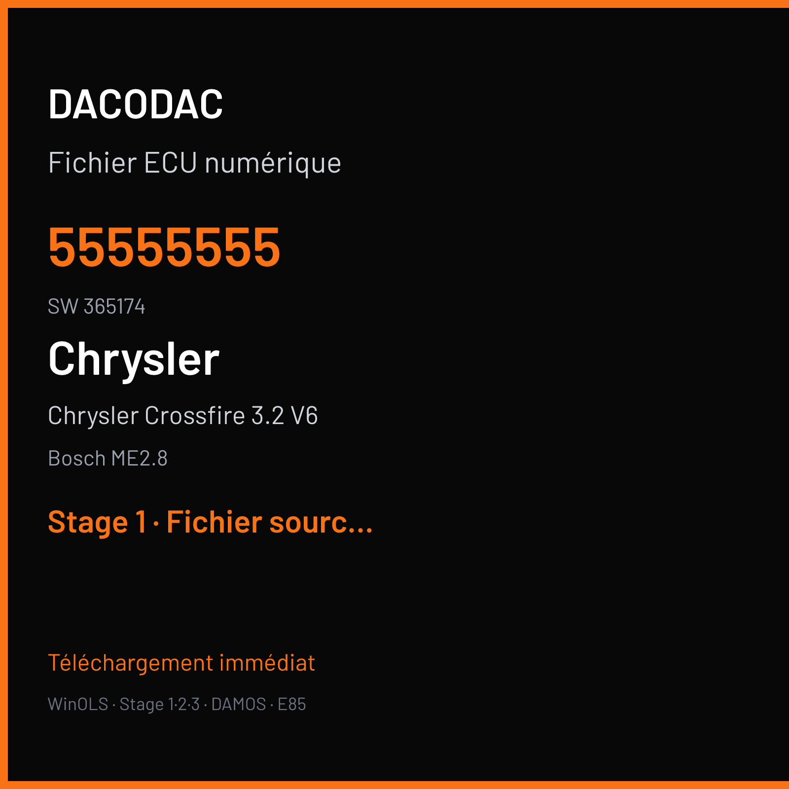 Chrysler Crossfire 3.2 V6 (2004) — Bosch ME2.8 — 55555555 · 365174 — Stage 1