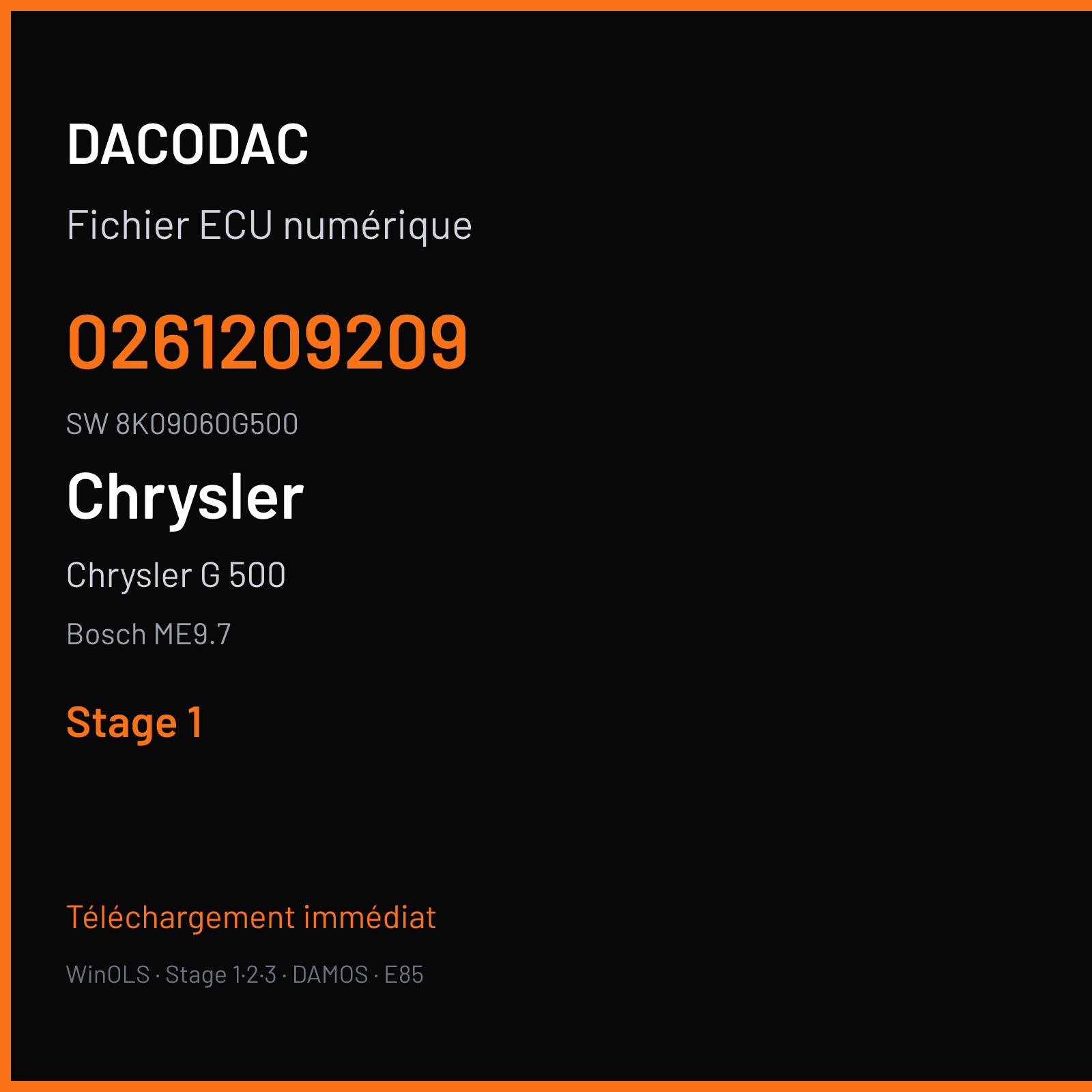 Chrysler G 500 358 ch (2006) — Bosch ME9.7 — 0261209209 · 8K09060G500 · 381214 — Stage 1