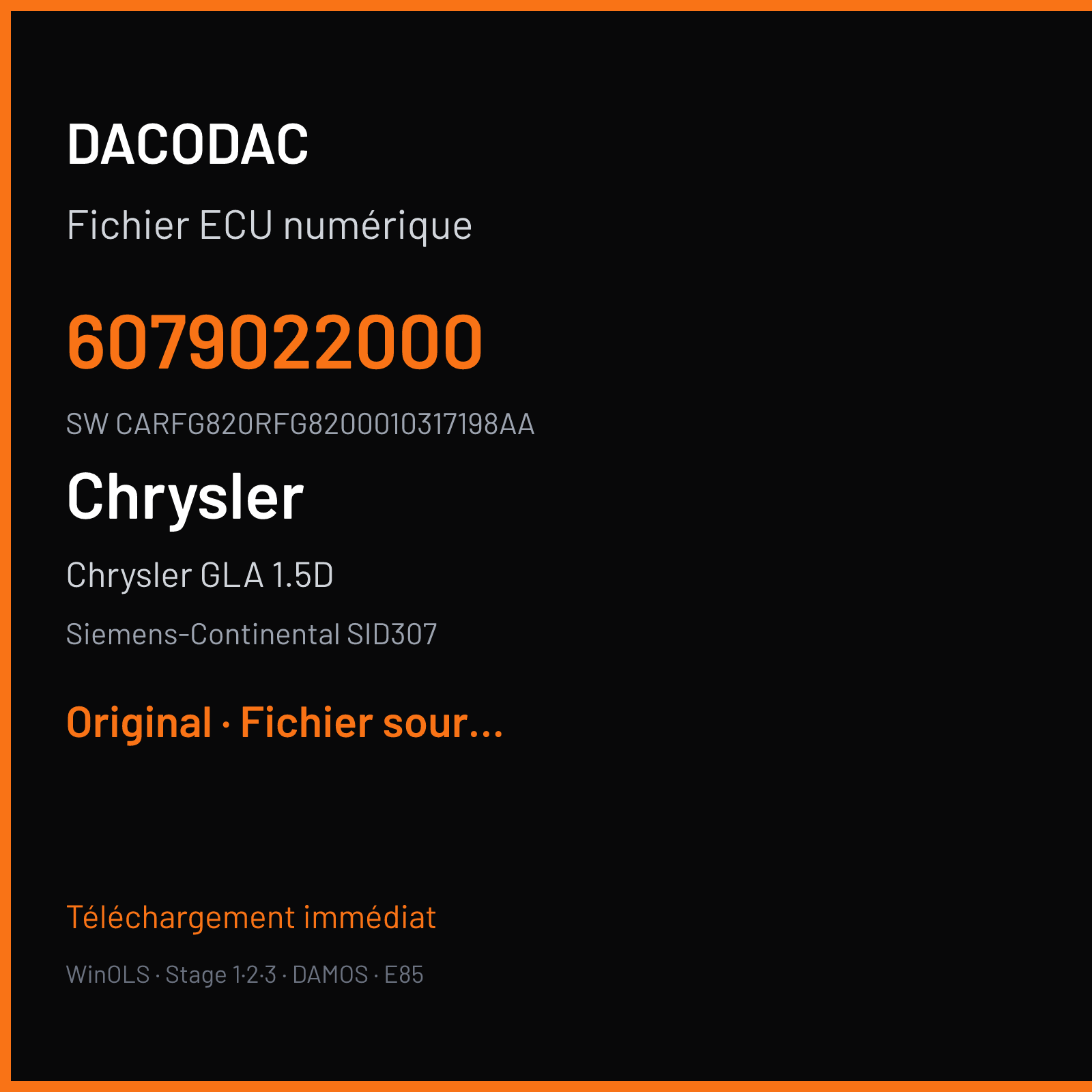 Chrysler GLA 1.5D 109 ch (2015) — Siemens-Continental SID307 — 6079022000 · CARFG820RFG8200010317198AA · 6079034201 — Original