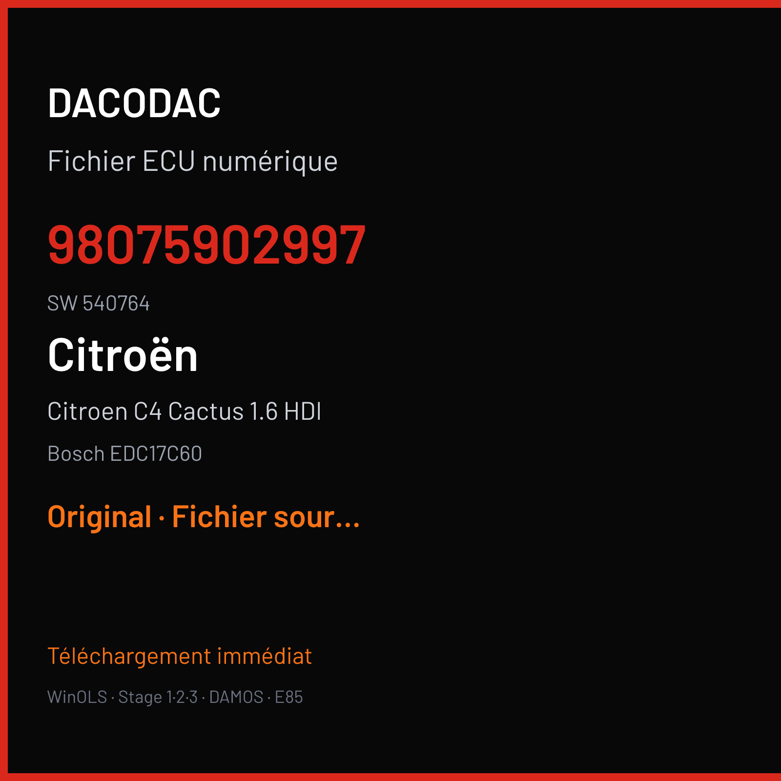 Citroen C4 Cactus 1.6 HDI (2015) — Bosch EDC17C60 — 98075902997 · 540764 — Original