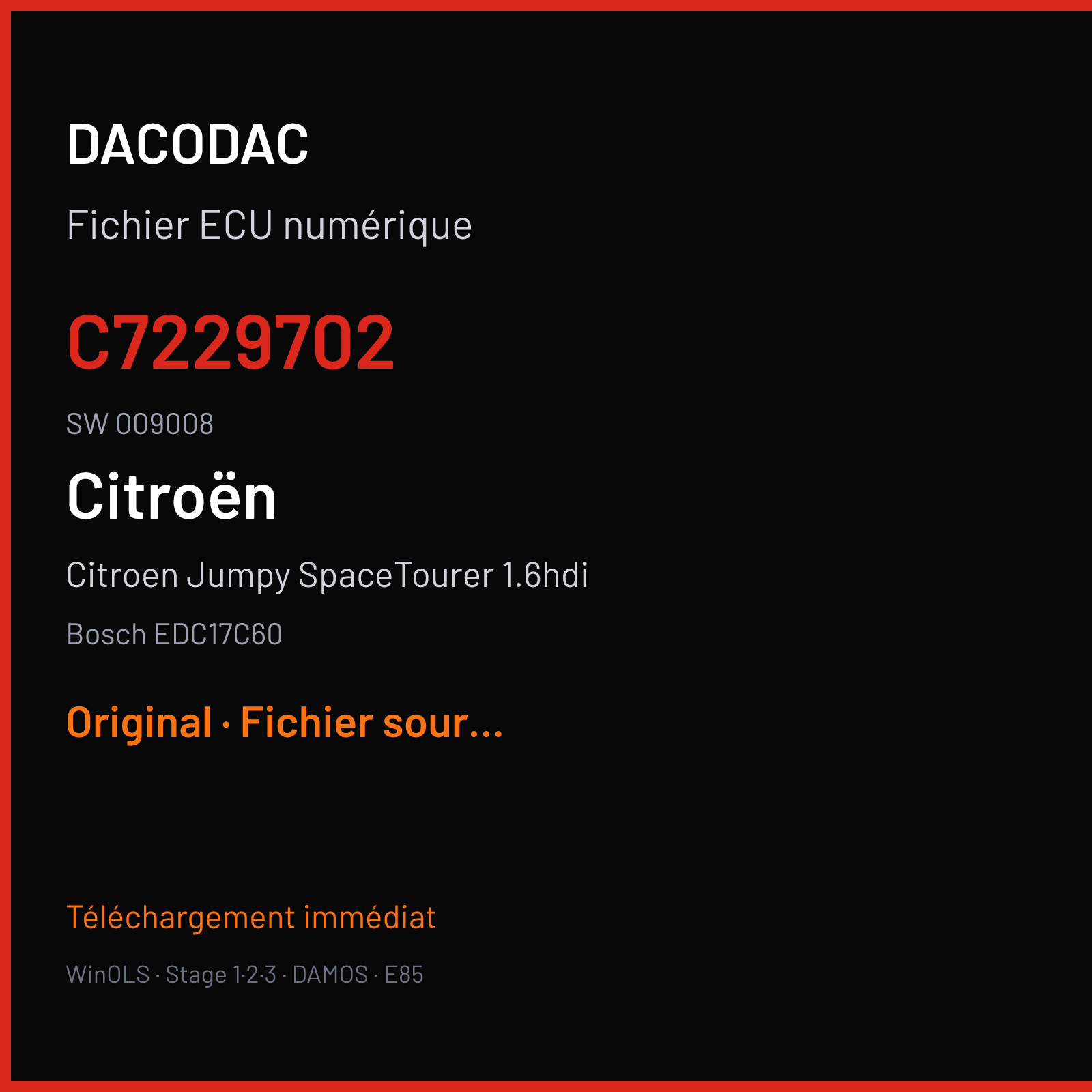 Citroen Jumpy SpaceTourer 1.6hdi (2016) — Bosch EDC17C60 — C7229702 · 009008 — Original