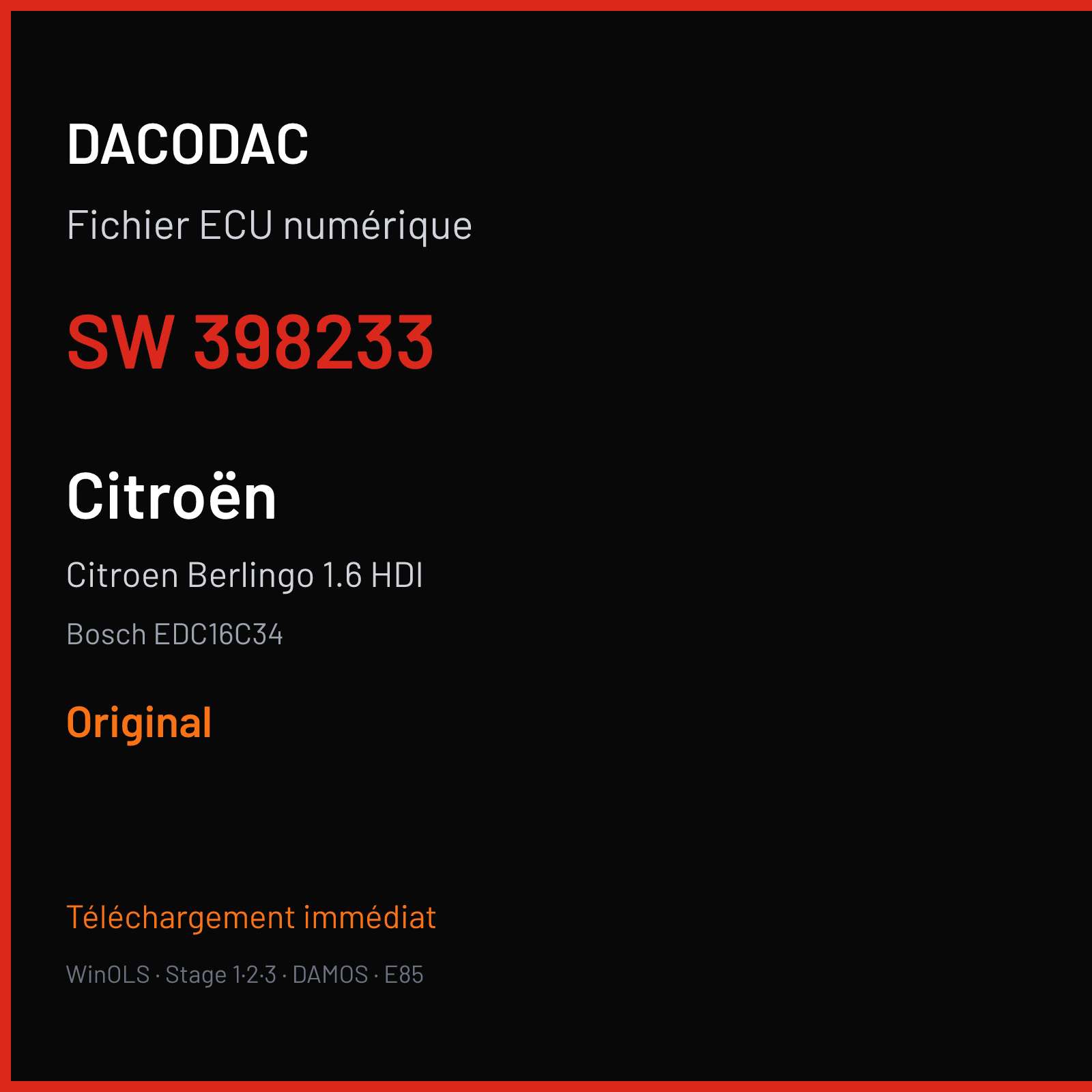 Citroen Berlingo 1.6 HDI (2010) — Bosch EDC16C34 — 398233 — Original