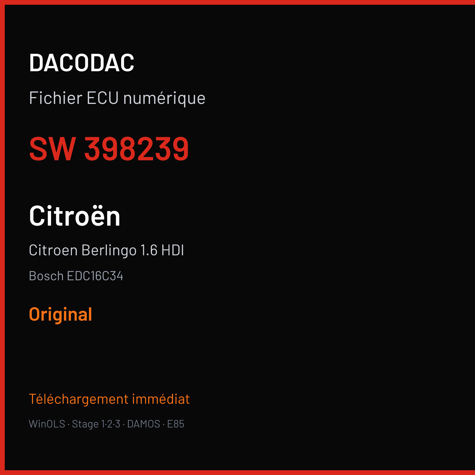 Citroen Berlingo 1.6 HDI (2011) — Bosch EDC16C34 — 398239 — Original