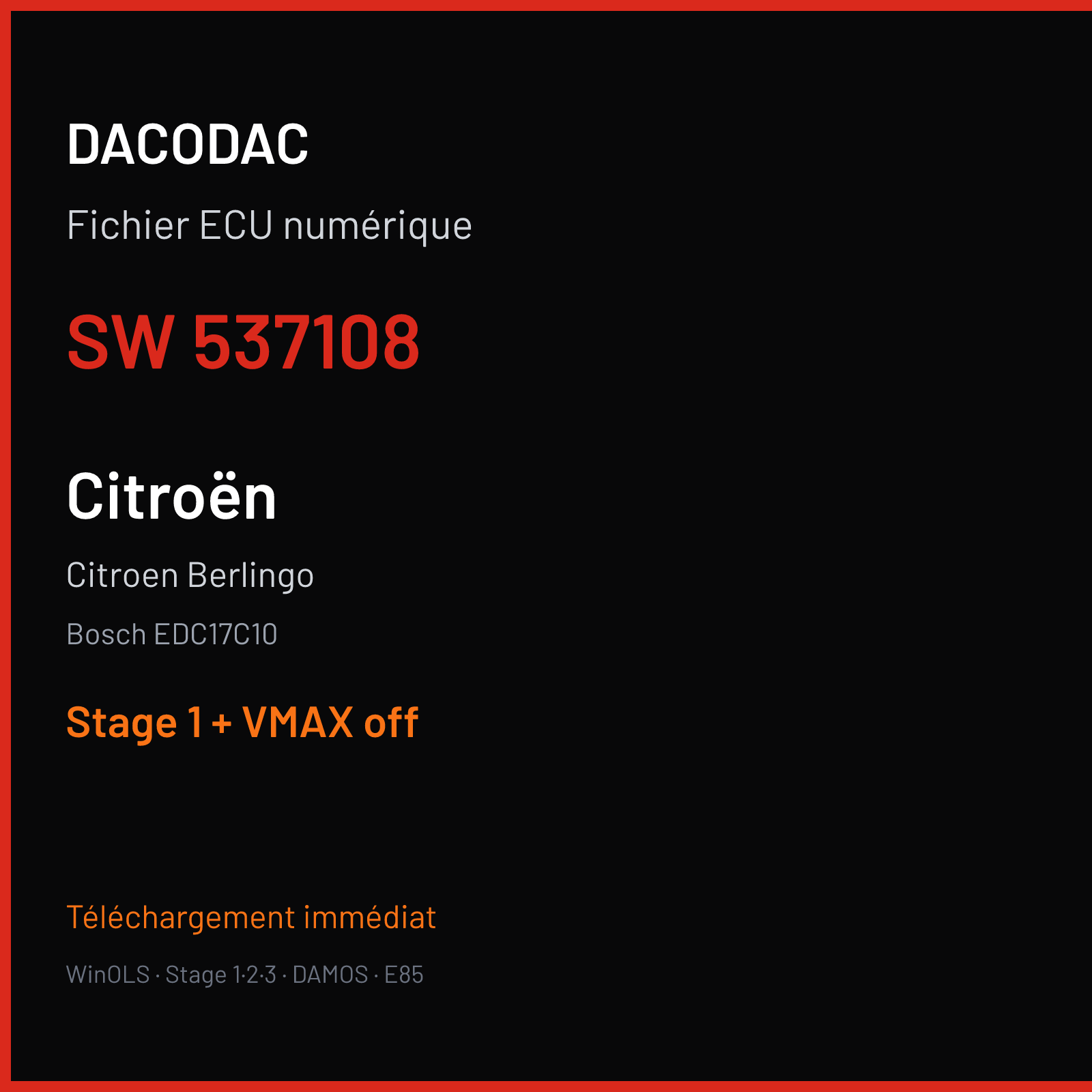 Citroen Berlingo — Bosch EDC17C10 — 537108 — Stage 1 + VMAX off