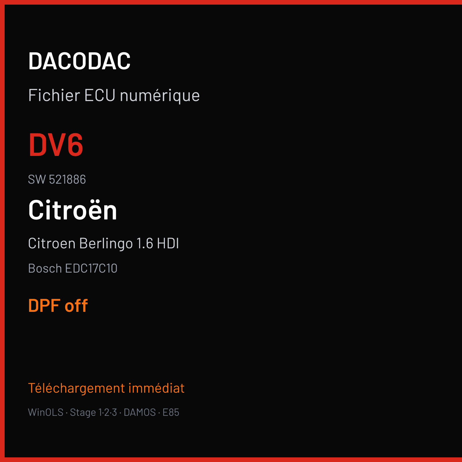 Citroen Berlingo 1.6 HDI (2008) — Bosch EDC17C10 — DV6 · 521886 — DPF off