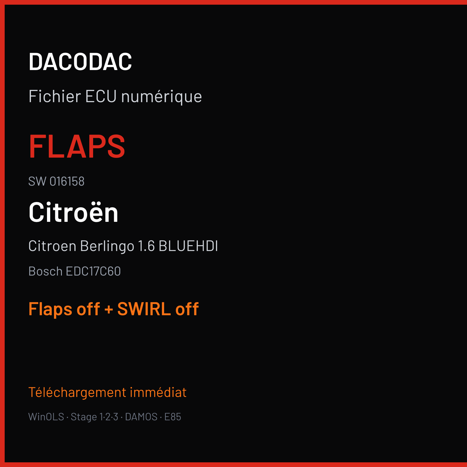 Citroen Berlingo 1.6 BLUEHDI (2015) — Bosch EDC17C60 — 016158 — Flaps off + SWIRL off