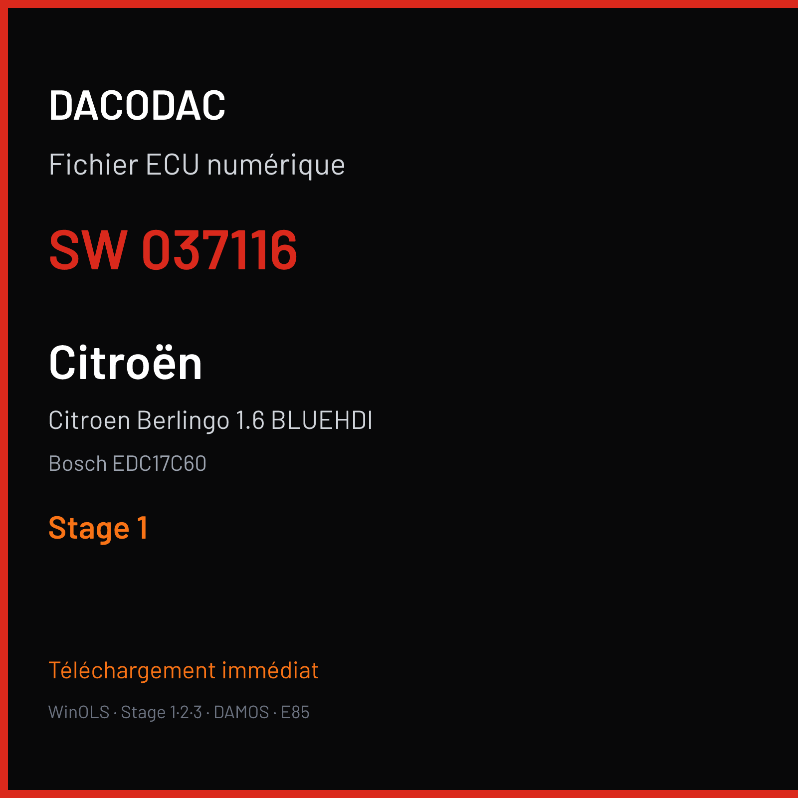 Citroen Berlingo 1.6 BLUEHDI (2017) — Bosch EDC17C60 — 037116 — Stage 1