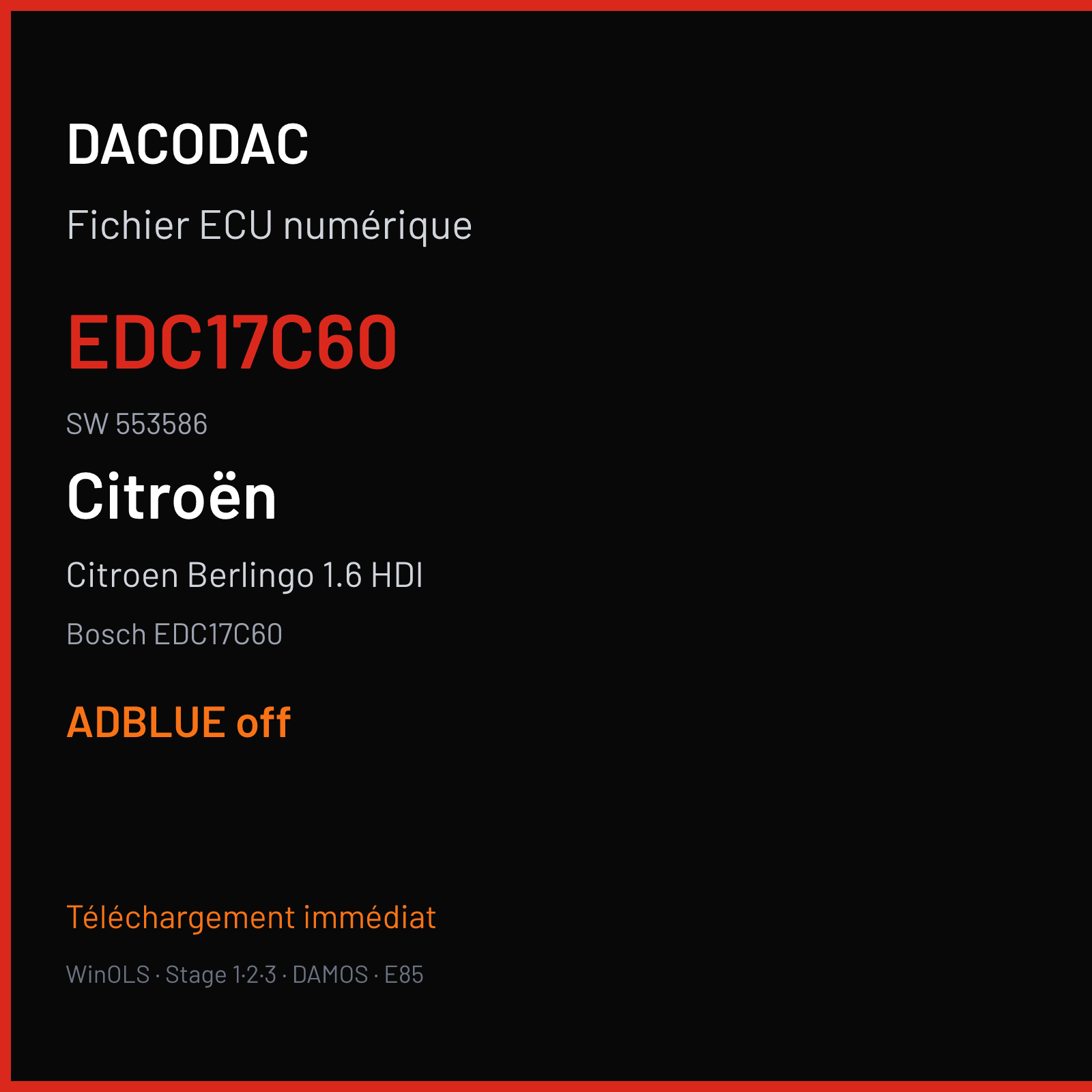 Citroen Berlingo 1.6 HDI (2015) — Bosch EDC17C60 — EDC17C60 · 553586 — ADBLUE off