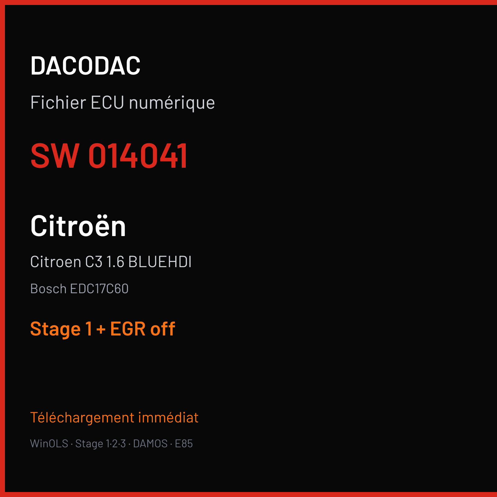 Citroen C3 1.6 BLUEHDI (2017) — Bosch EDC17C60 — 014041 — Stage 1 + EGR off