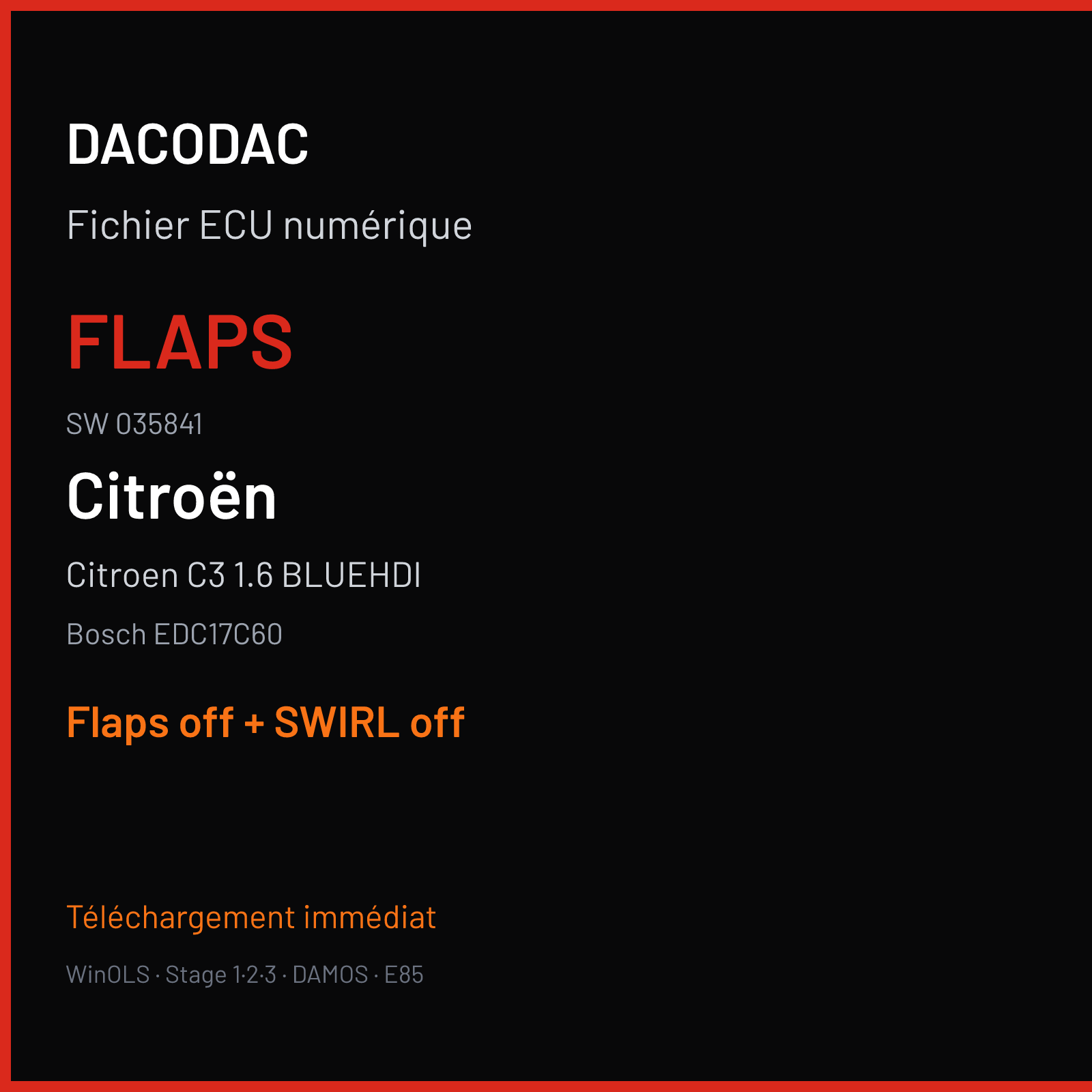 Citroen C3 1.6 BLUEHDI (2009) — Bosch EDC17C60 — 035841 — Flaps off + SWIRL off