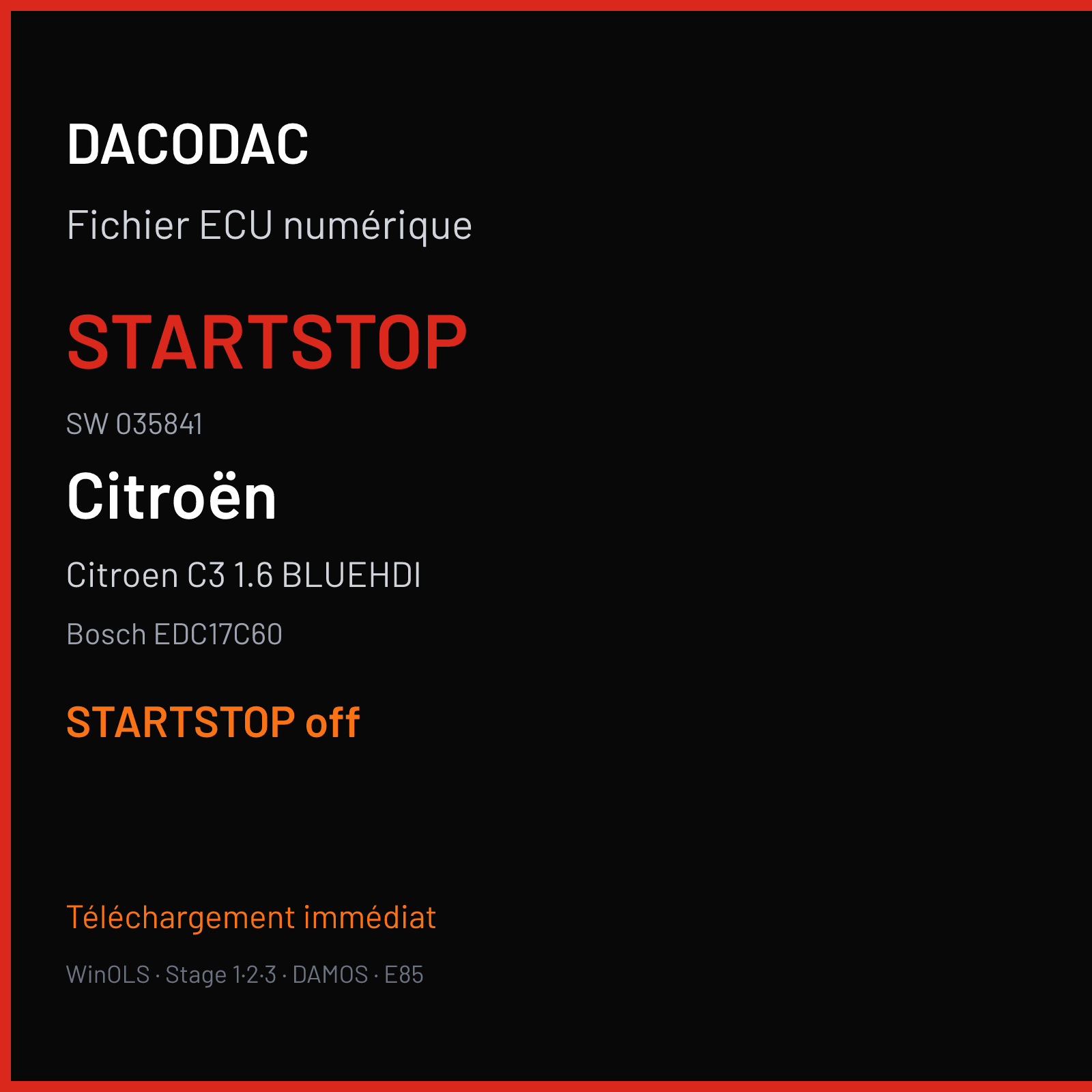 Citroen C3 1.6 BLUEHDI (2009) — Bosch EDC17C60 — 035841 — STARTSTOP off