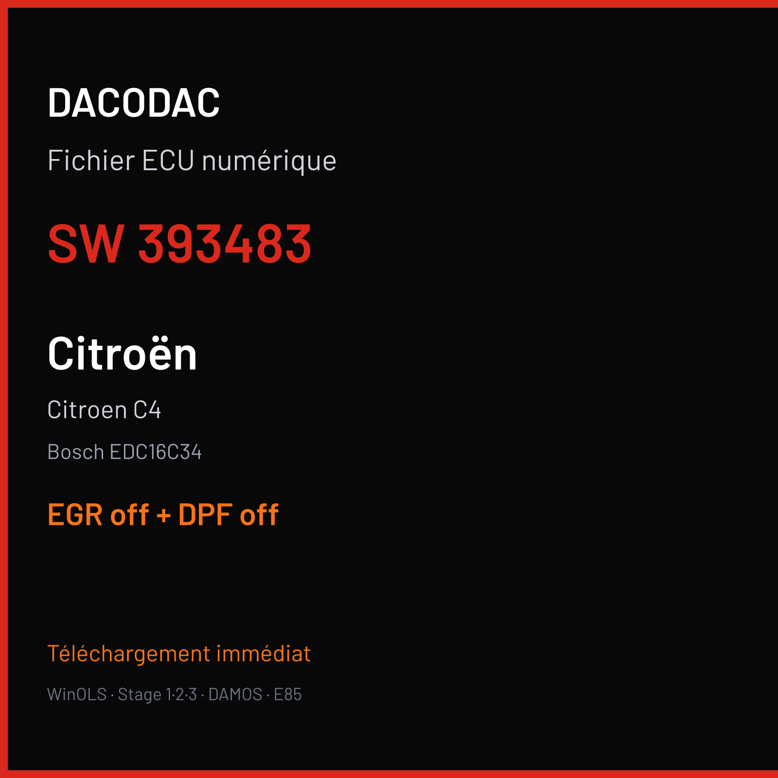 Citroen C4 (2008) — Bosch EDC16C34 — 393483 — EGR off + DPF off