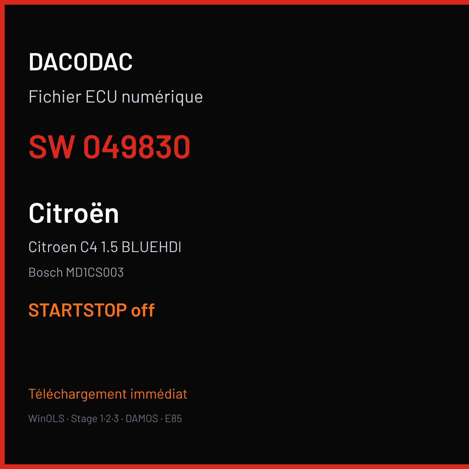 Citroen C4 1.5 BLUEHDI — Bosch MD1CS003 — 049830 — STARTSTOP off