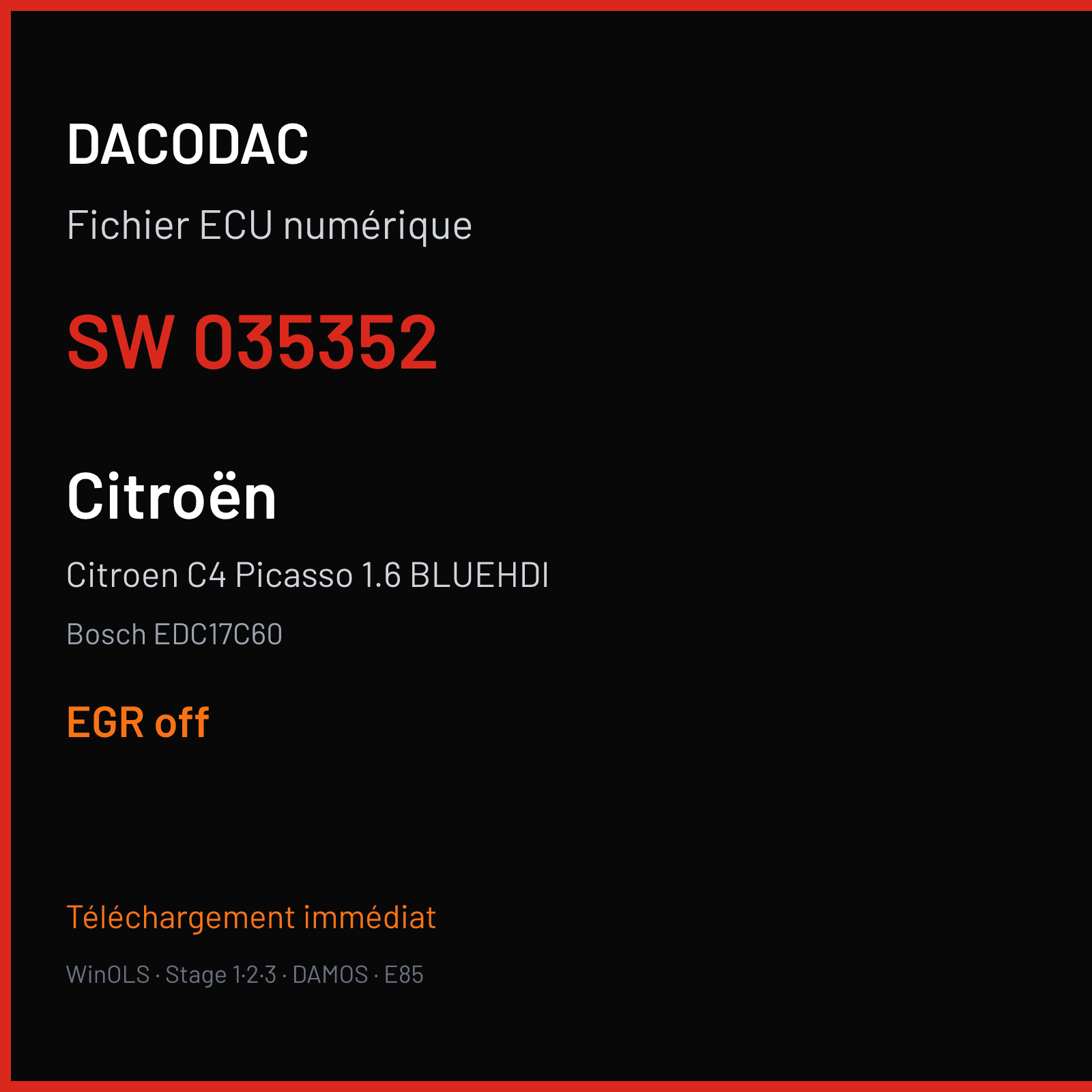Citroen C4 Picasso 1.6 BLUEHDI (2015) — Bosch EDC17C60 — 035352 — EGR off