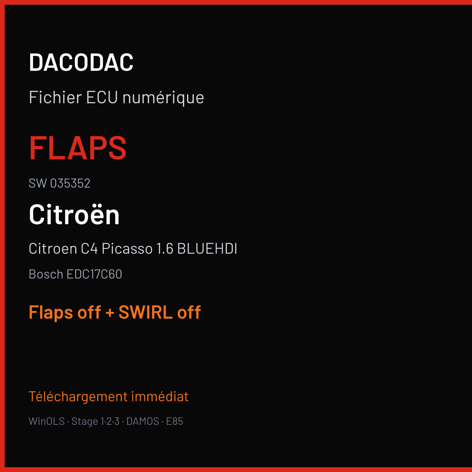 Citroen C4 Picasso 1.6 BLUEHDI (2015) — Bosch EDC17C60 — 035352 — Flaps off + SWIRL off