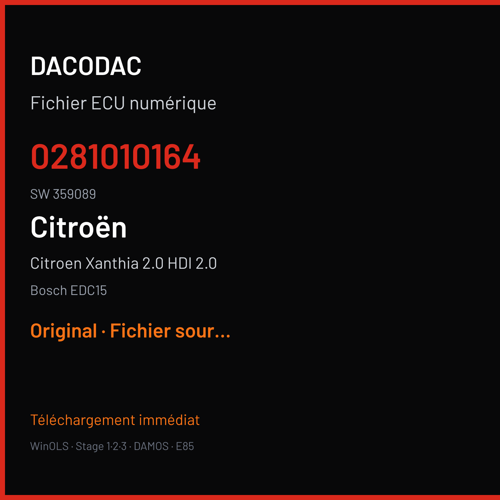 Citroen Xanthia 2.0 HDI 2.0 — Bosch EDC15 — 0281010164 · 359089 — Original