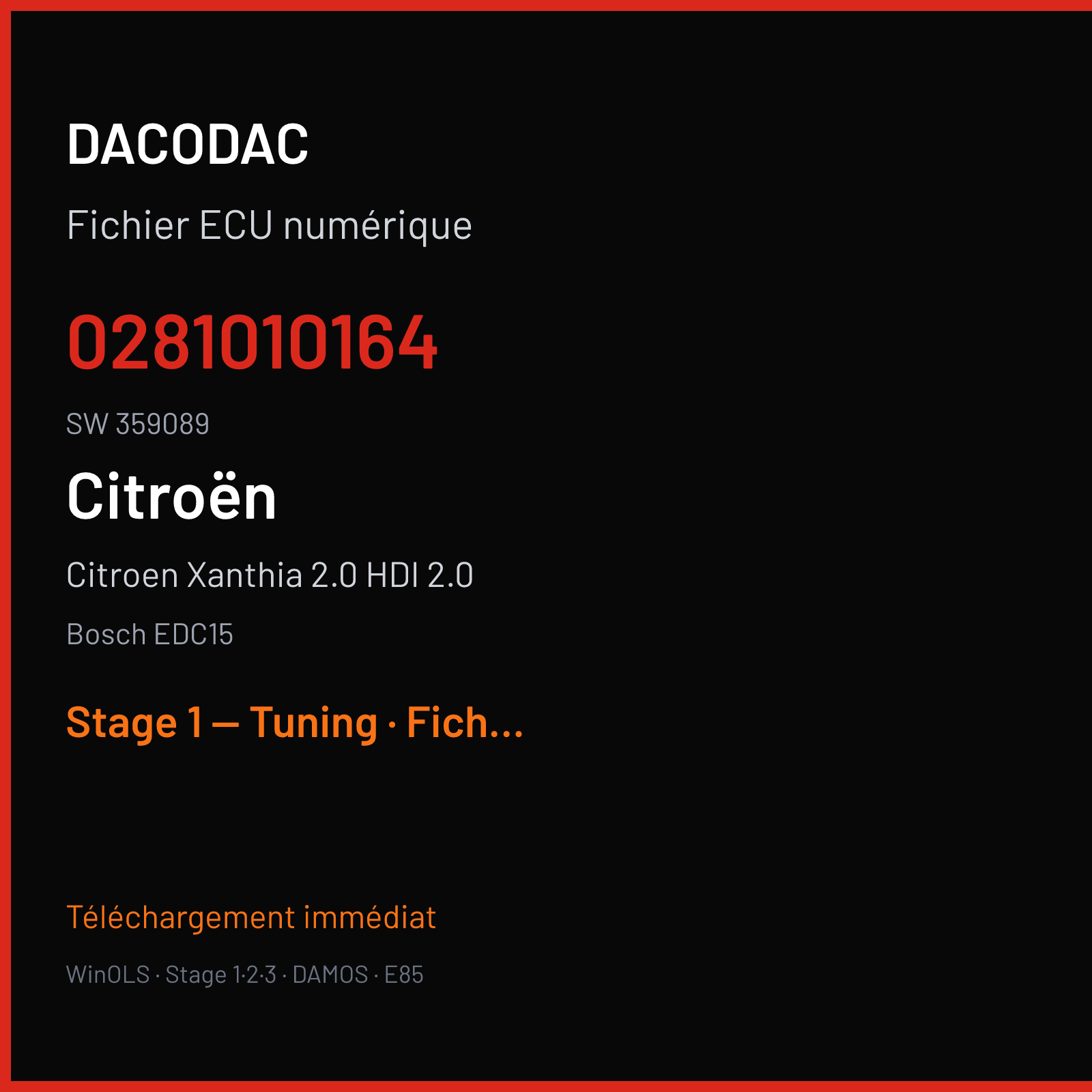 Citroen Xanthia 2.0 HDI 2.0 — Bosch EDC15 — 0281010164 · 359089 — Stage 1 — Tuning