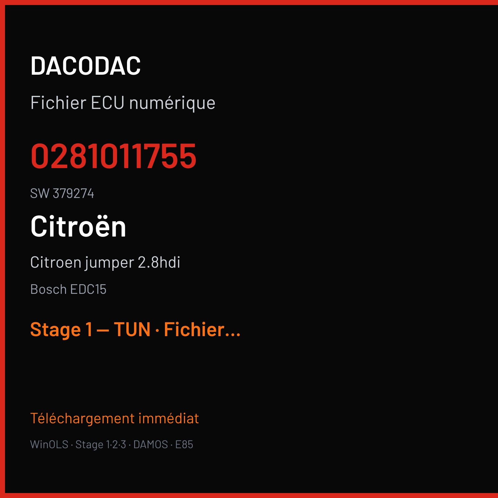 Citroen Jumper 2.8HDI (2005) — Bosch EDC15 — 0281011755 · 379274 — Stage 1 — TUN