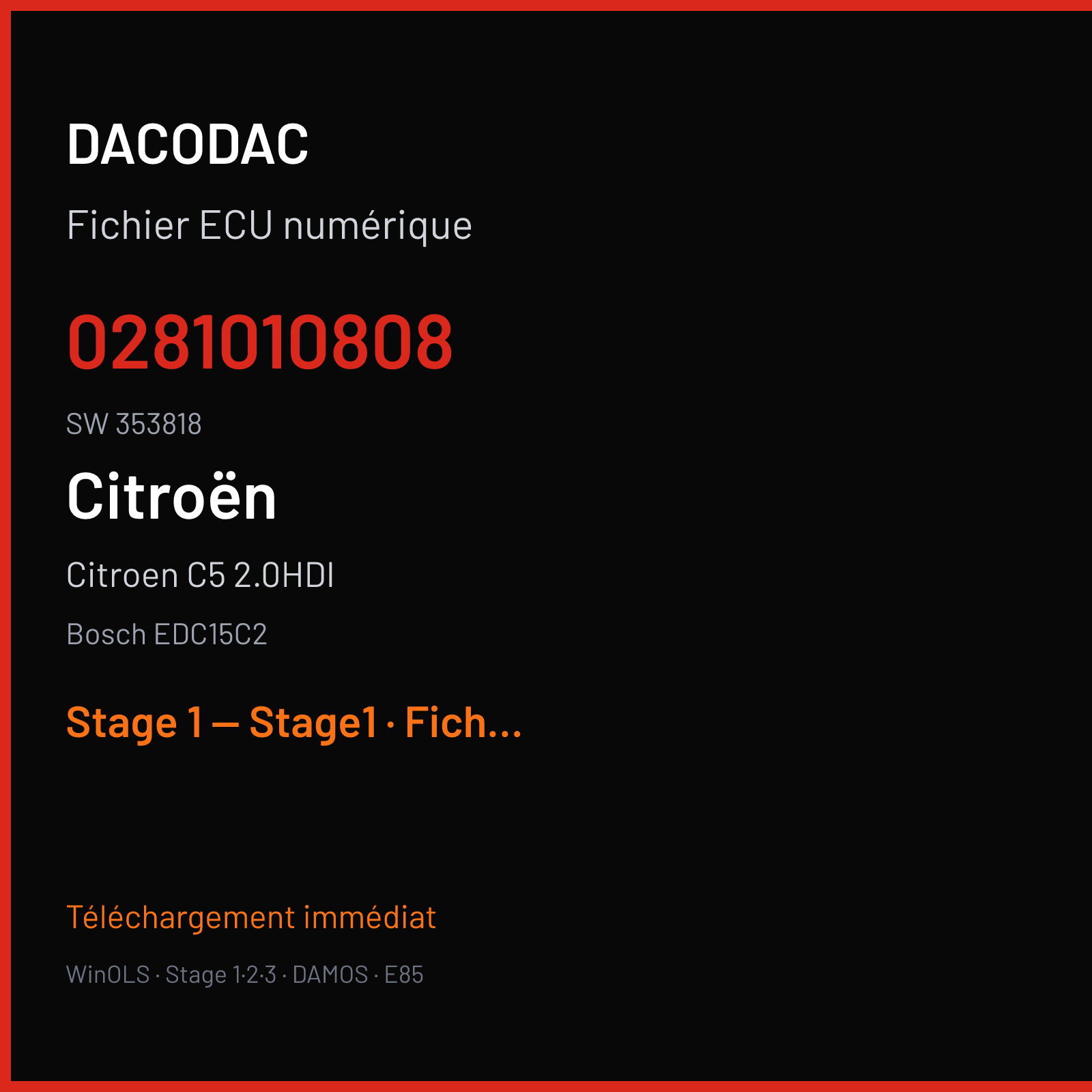 Citroen C5 2.0HDI (2003) — Bosch EDC15C2 — 0281010808 · 353818 — Stage 1 — Stage1
