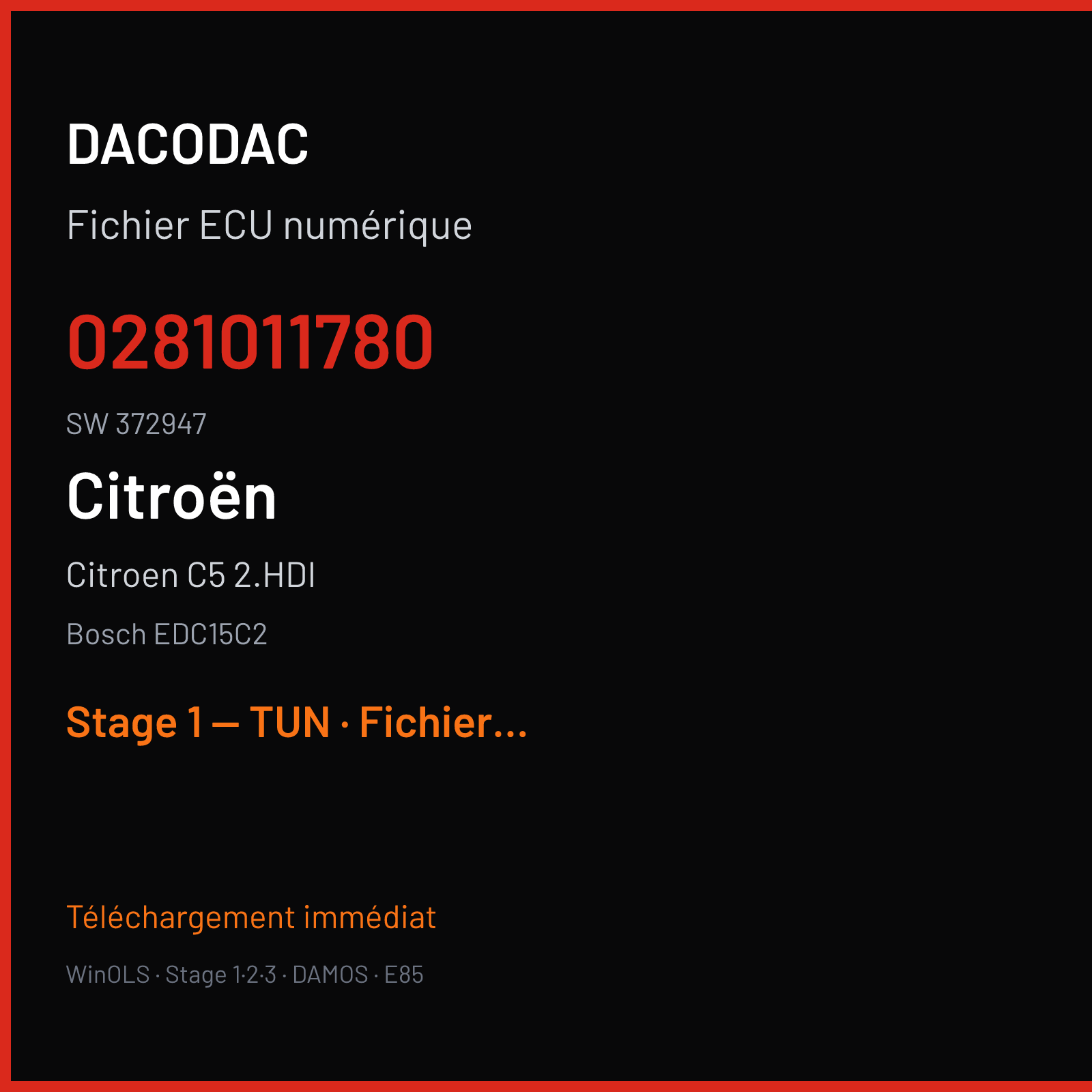 Citroen C5 2.HDI (2005) — Bosch EDC15C2 — 0281011780 · 372947 — Stage 1 — TUN