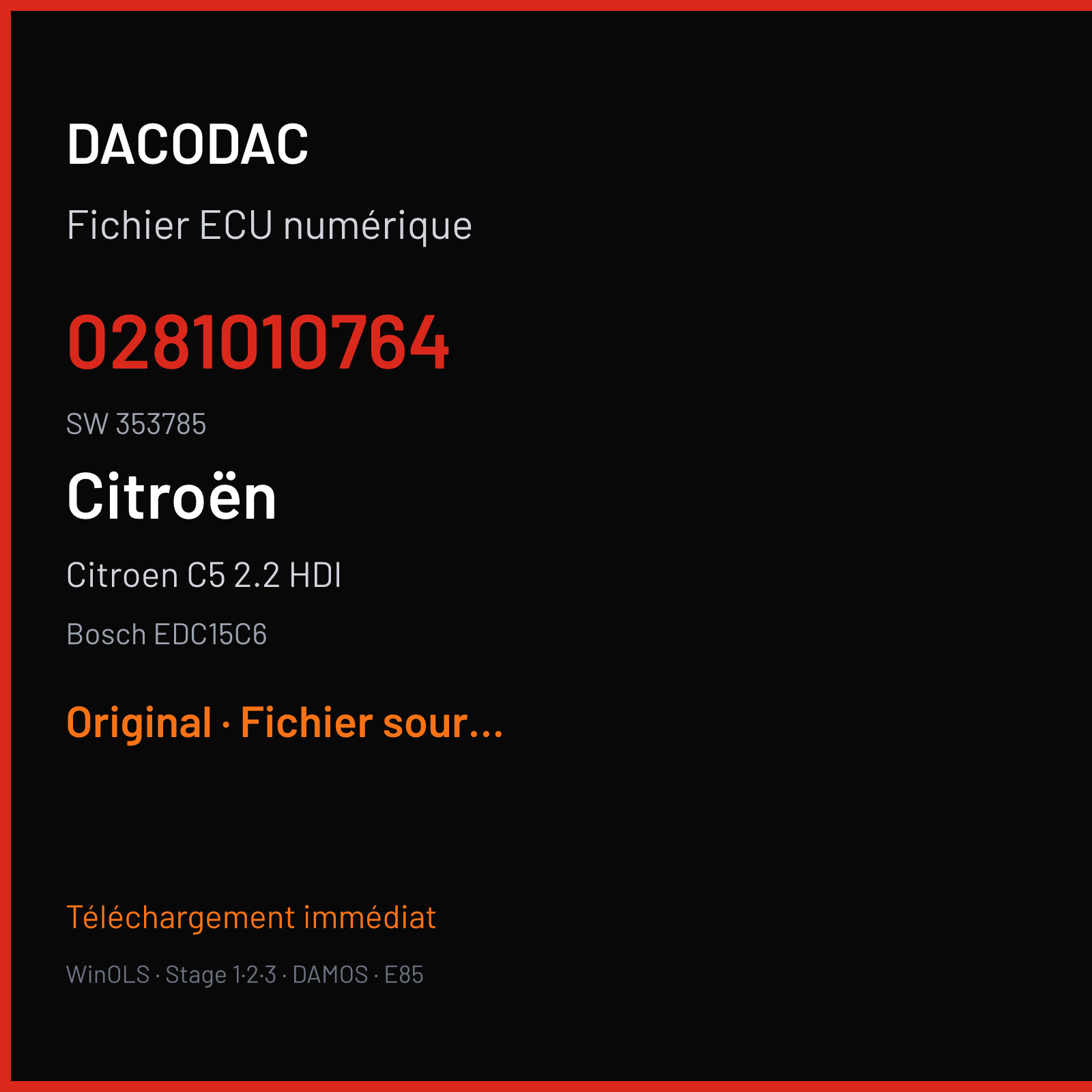 Citroen C5 2.2 HDI (2001) — Bosch EDC15C6 — 0281010764 · 353785 — Original
