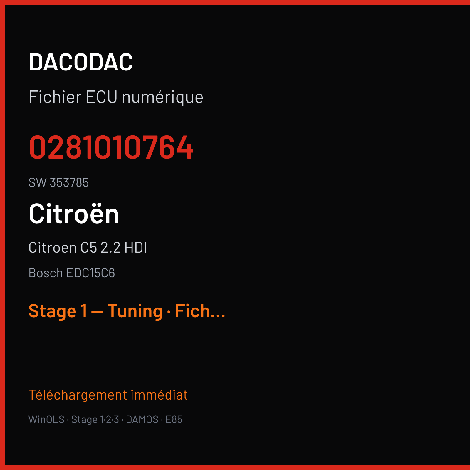 Citroen C5 2.2 HDI (2001) — Bosch EDC15C6 — 0281010764 · 353785 — Stage 1 — Tuning