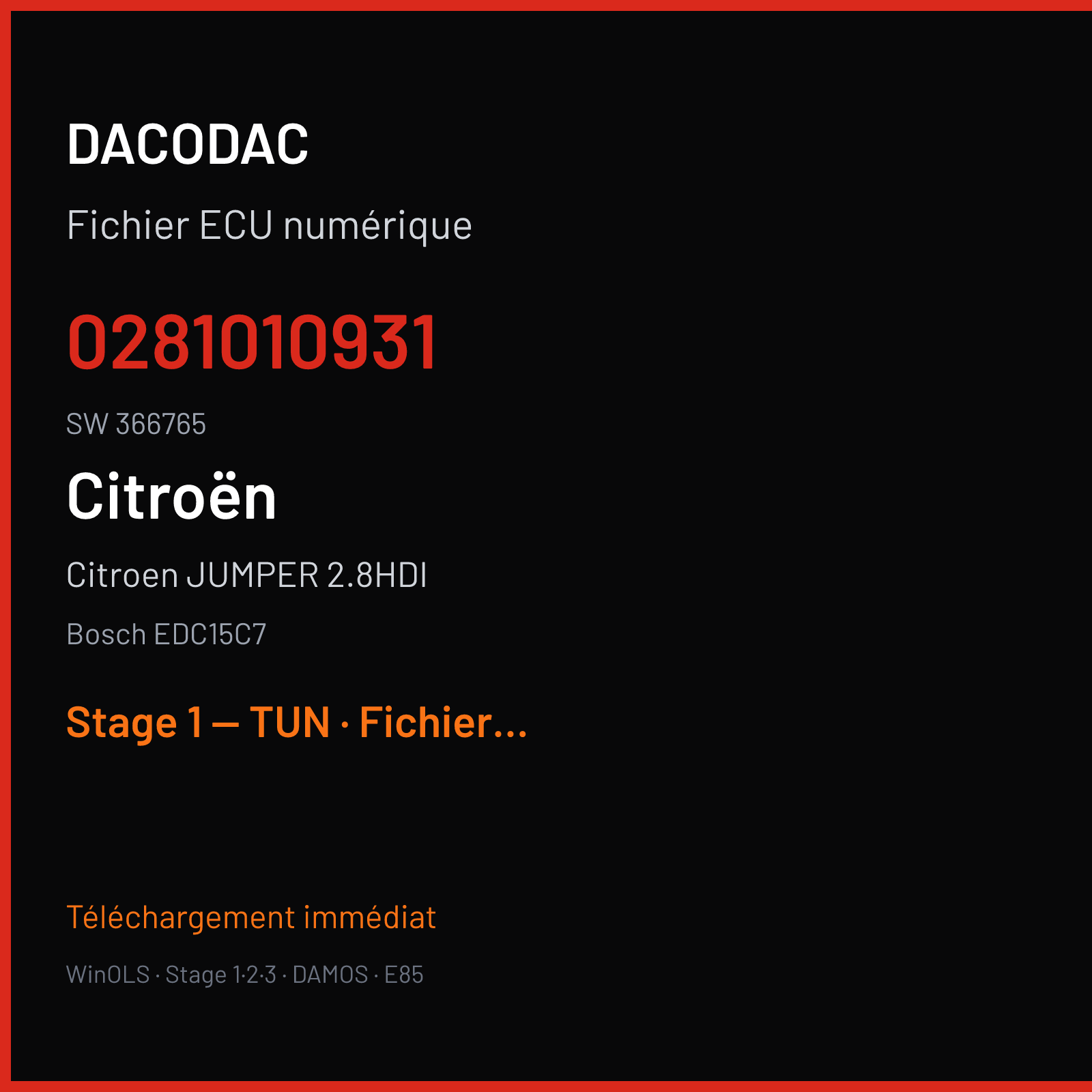 Citroen JUMPER 2.8HDI (2004) — Bosch EDC15C7 — 0281010931 · 366765 — Stage 1 — TUN