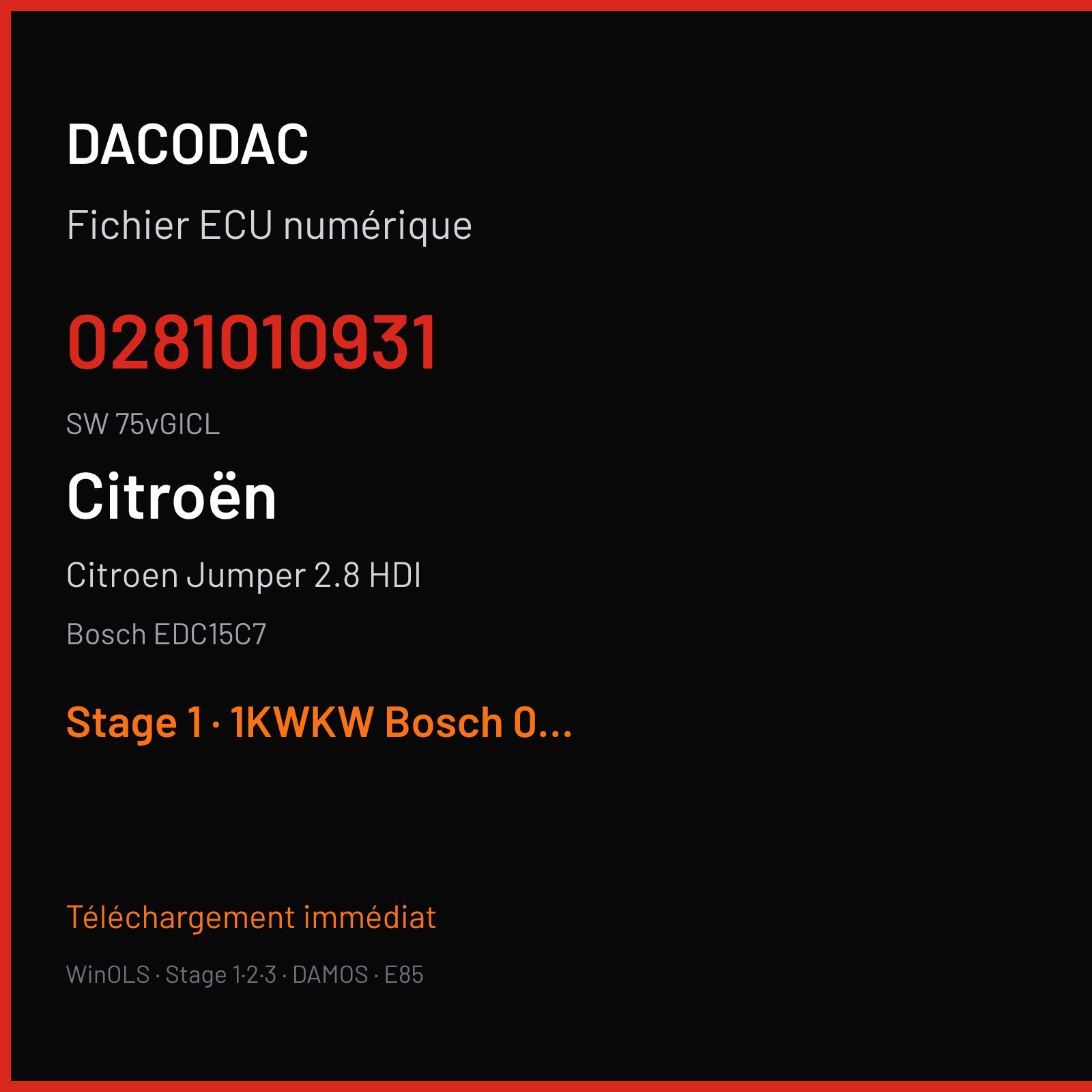 Citroen Jumper 2.8 HDI 128 ch (2005) — Bosch EDC15C7 — 0281010931 · 75vGICL · 0109310091 366765 — Stage 1