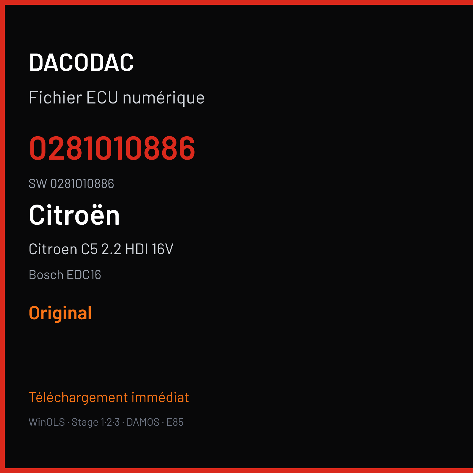 Citroen C5 2.2 HDI 16V 131 ch (2002) — Bosch EDC16 — 0281010886 · 0281010886 · 353785 — Original