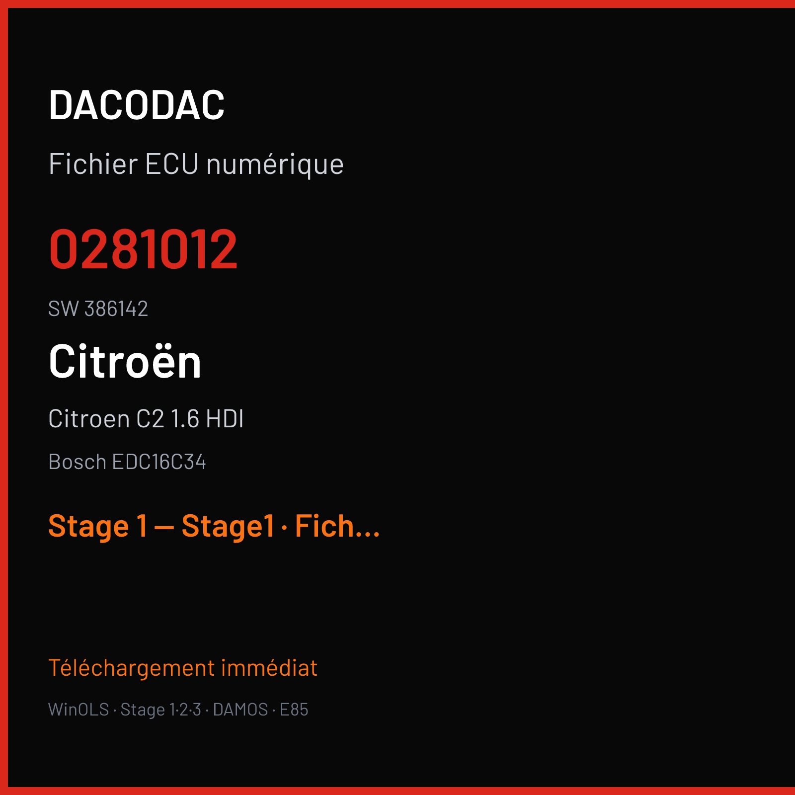 Citroen C2 1.6 HDI (2007) — Bosch EDC16C34 — 0281012 · 386142 — Stage 1 — Stage1