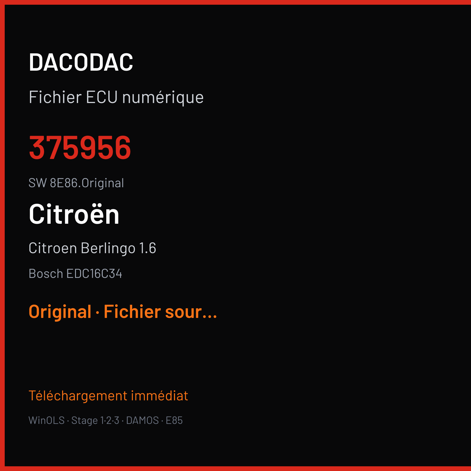 Citroen Berlingo 1.6 90 ch (2006) — Bosch EDC16C34 — 375956 · 8E86.Original — Original