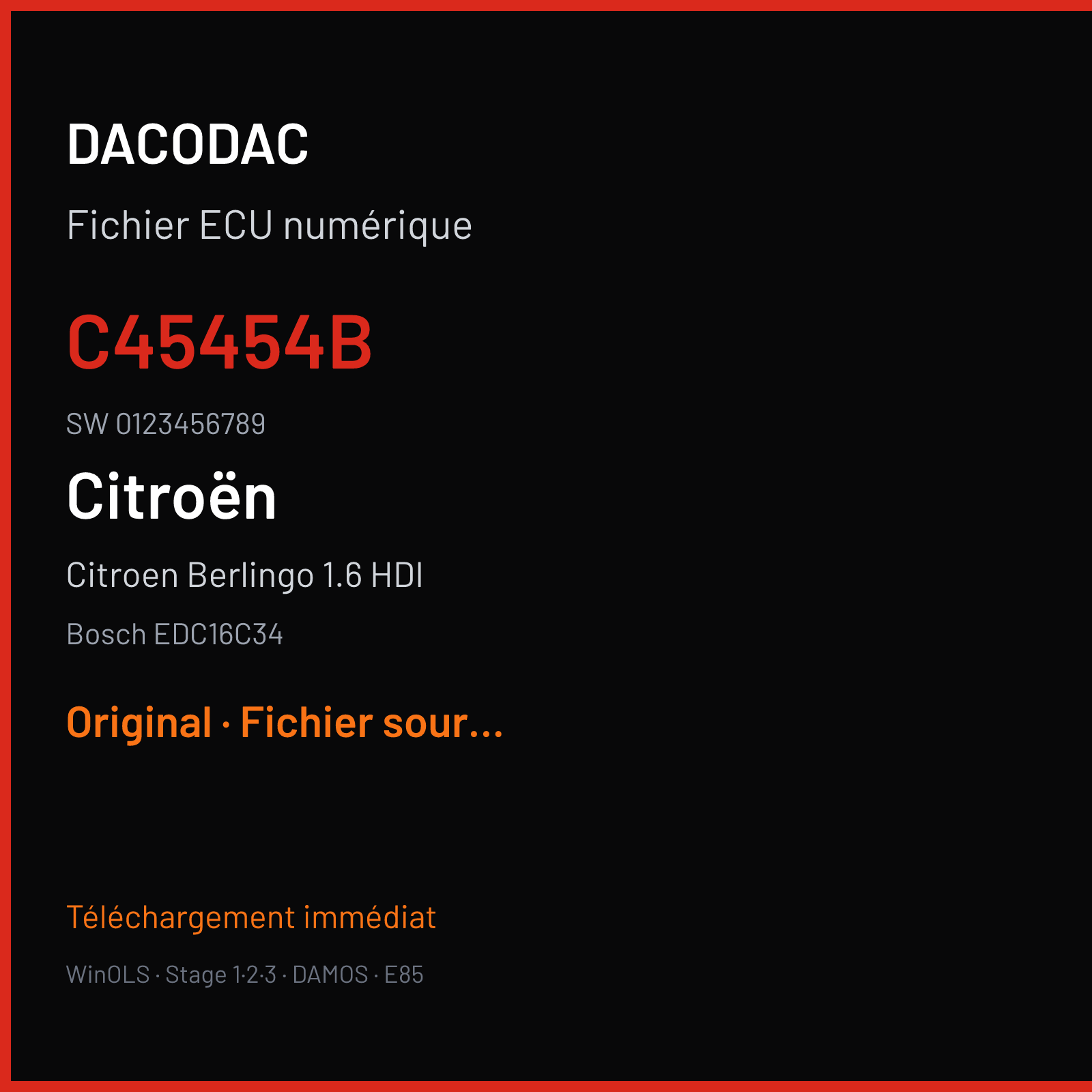 Citroen Berlingo 1.6 HDI 75 ch (2008) — Bosch EDC16C34 — C45454B · 0123456789 · 1037386166C45454B 386166 — Original