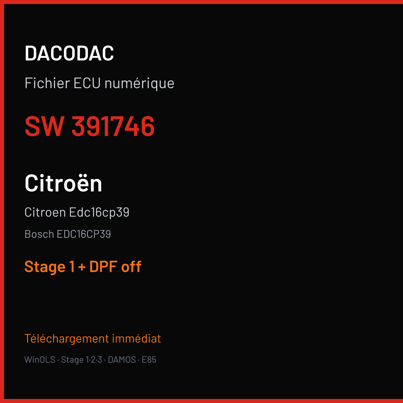 Citroen Edc16cp39 (2012) — Bosch EDC16CP39 — 391746 — Stage 1 + DPF off