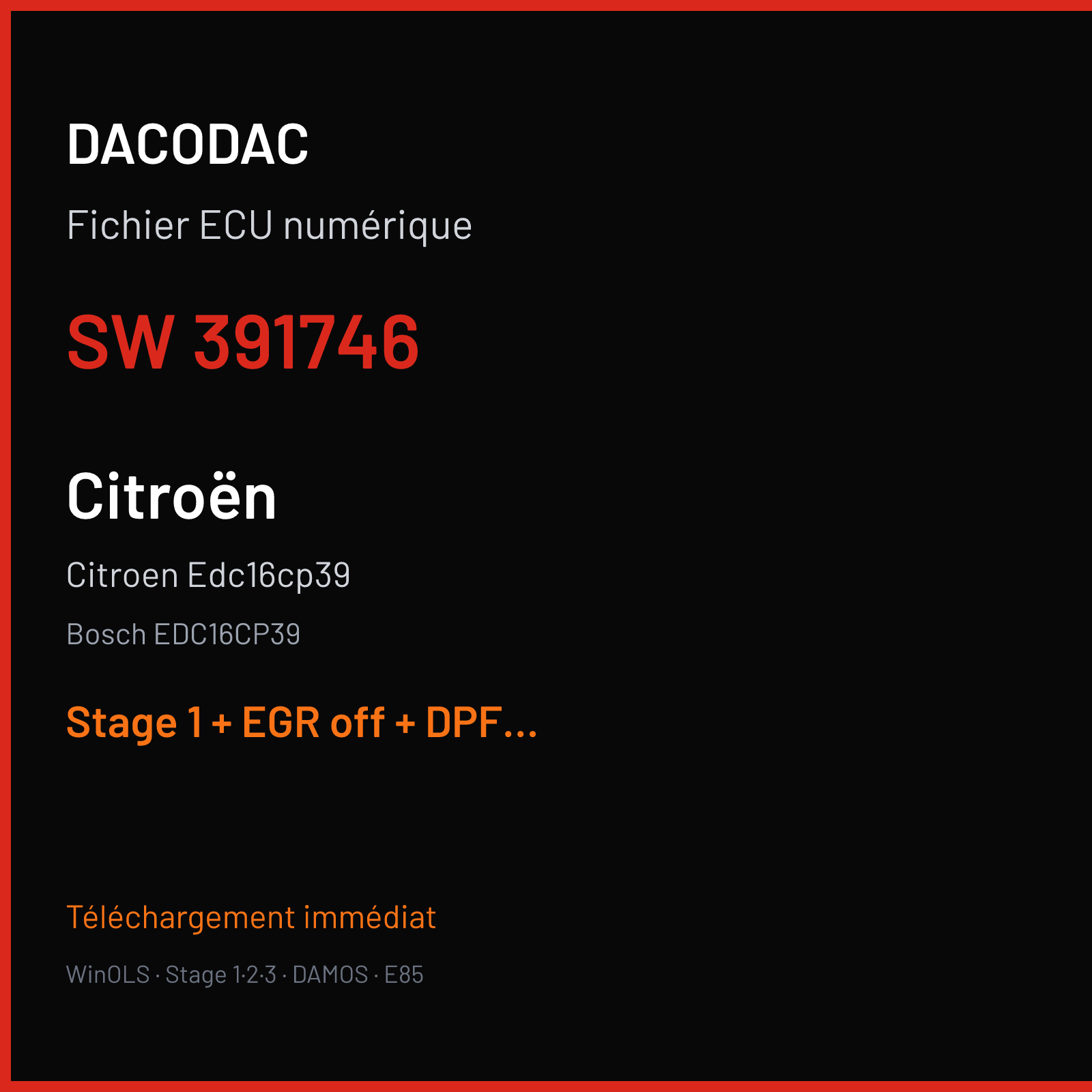 Citroen Edc16cp39 (2012) — Bosch EDC16CP39 — 391746 — Stage 1 + EGR off + DPF off