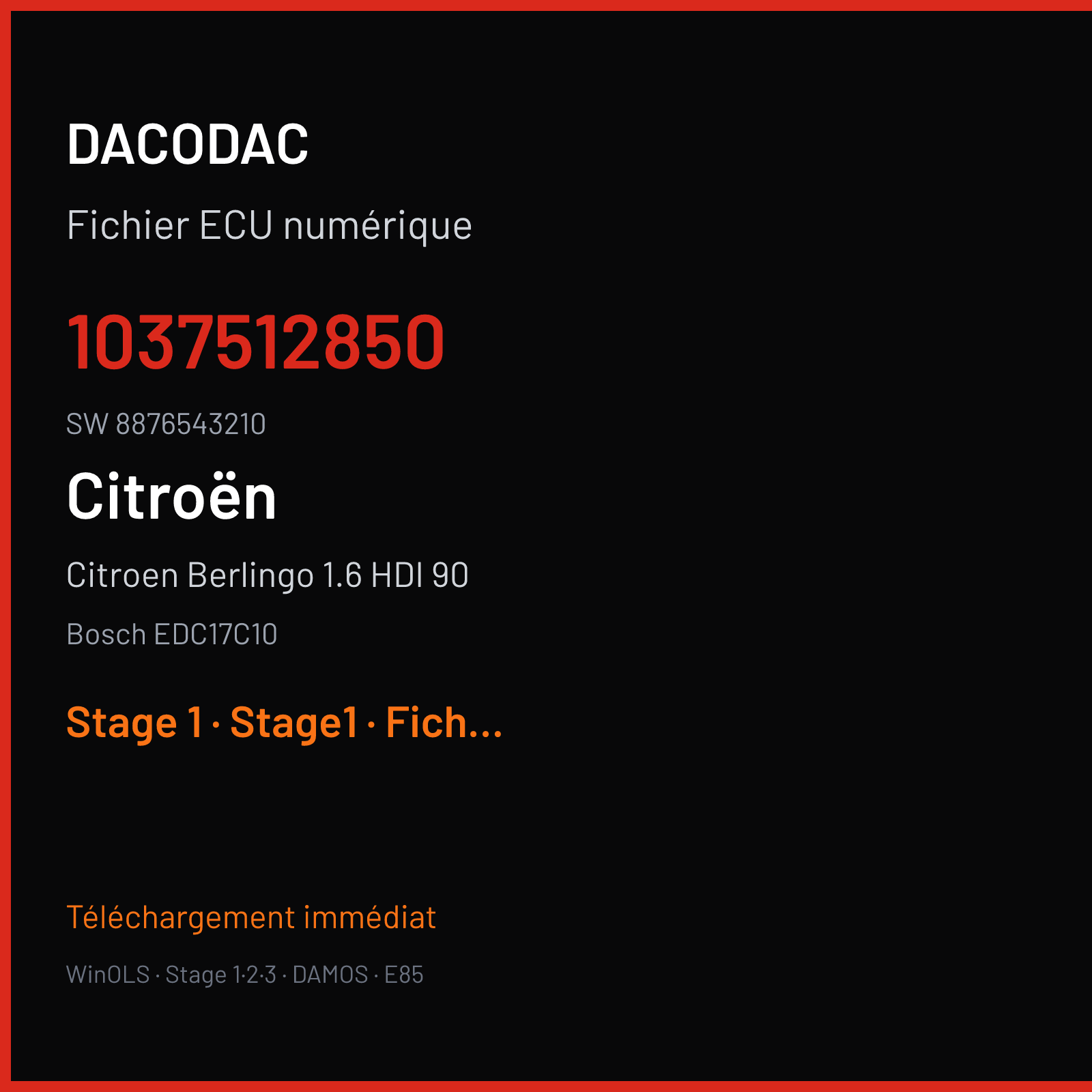 Citroen Berlingo 1.6 HDI 90 90 ch (2010) — Bosch EDC17C10 — 1037512850 · 8876543210 — Stage 1